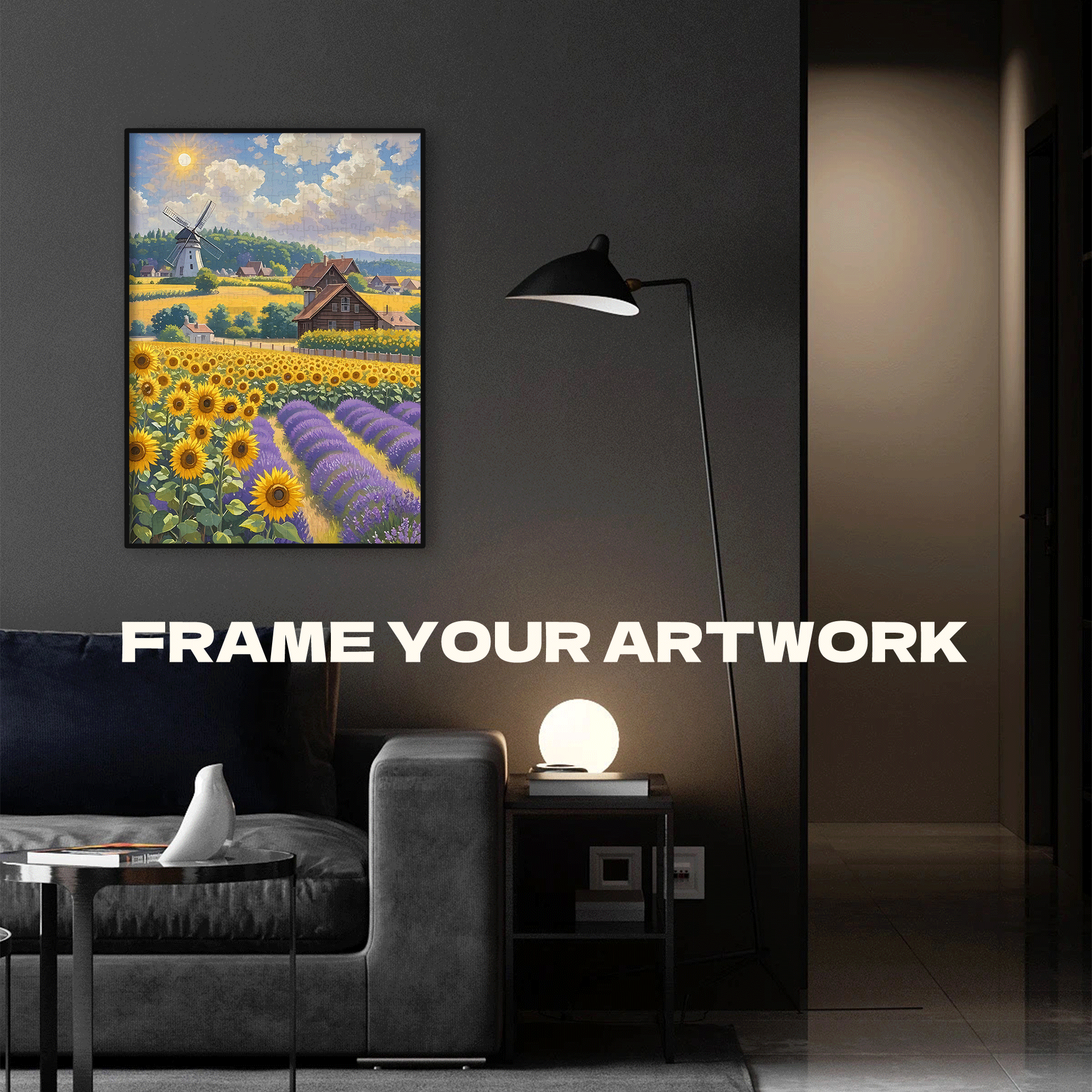 Sunflowers and Lavender in Summer 500pcs/1000pcs Jigsaw Puzzle, Scratch-Resistant, Interactive Family Game & Brain-Boosting DIY Decor, Perfect for Halloween, Christmas & New Year Gifts, Family Puzzle Game