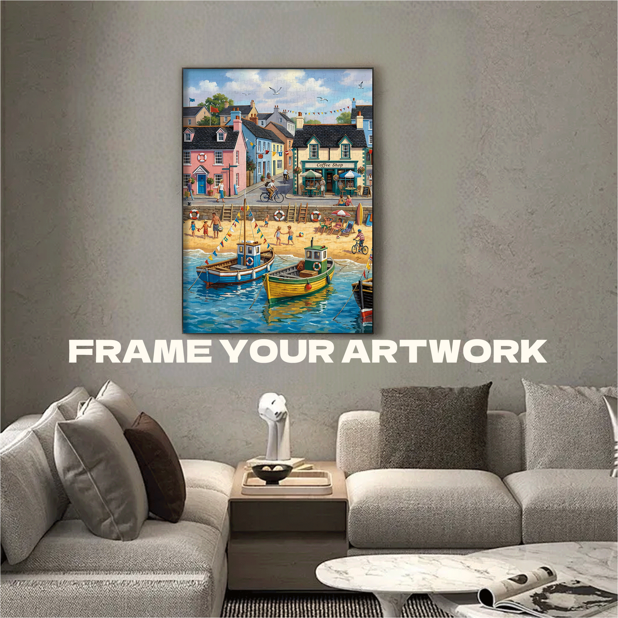 The Afternoon in the Colorful Fishing Village 500pcs/1000pcs Jigsaw Puzzle, Scratch-Resistant, Interactive Family Game & Brain-Boosting DIY Decor, Perfect for Halloween, Christmas & New Year Gifts, Family Puzzle Game