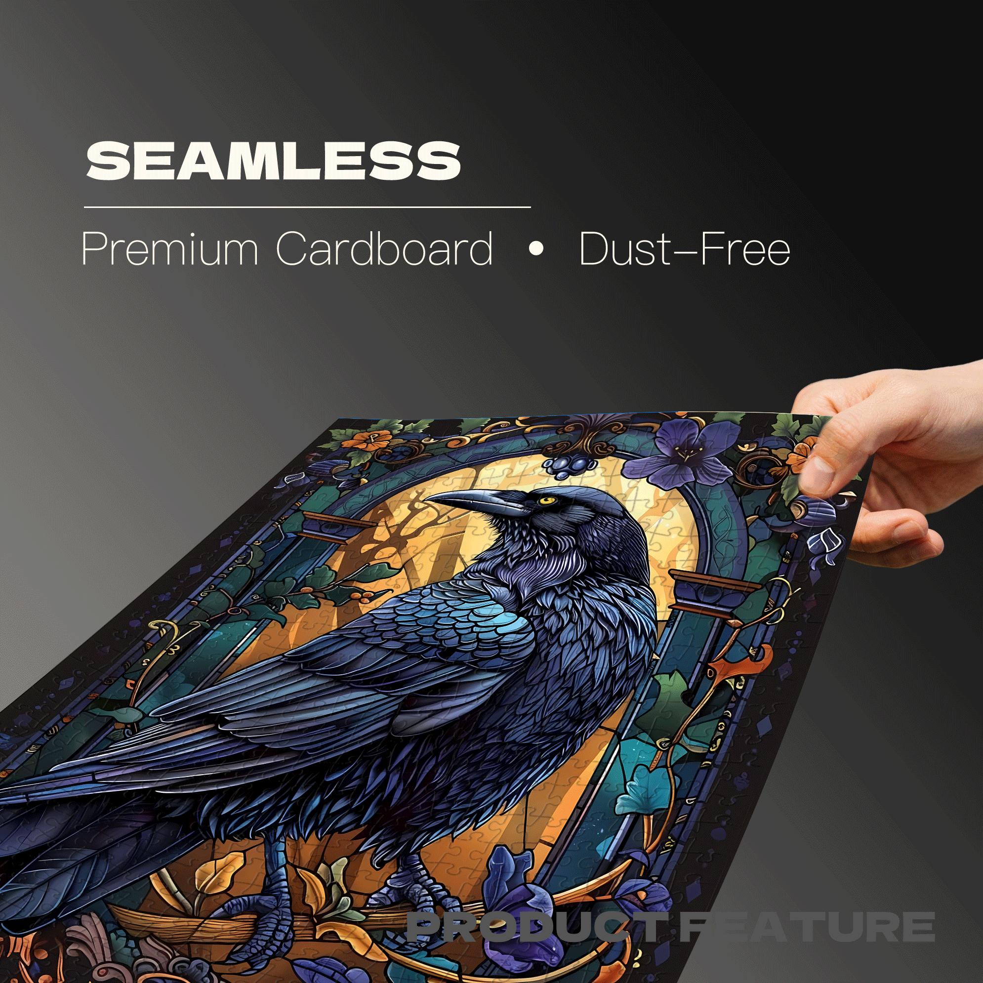 Window-pane Raven 500pcs/1000pcs Jigsaw Puzzle, Scratch-Resistant, Interactive Family Game & Brain-Boosting DIY Decor, Perfect for Halloween, Christmas & New Year Gifts, Family Puzzle Game