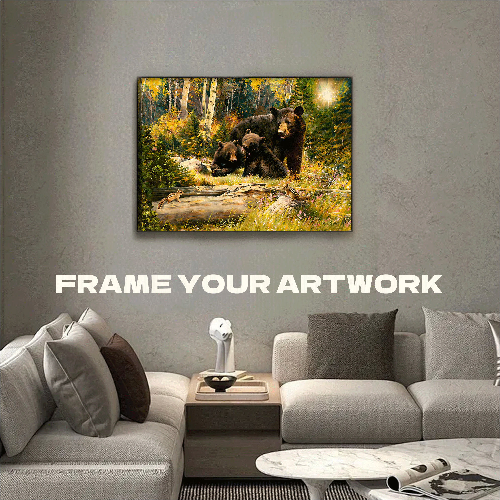 Black Bear Family 500pcs/1000pcs Jigsaw Puzzle, Scratch-Resistant, Interactive Family Game & Brain-Boosting DIY Decor, Perfect for Halloween, Christmas & New Year Gifts, Family Puzzle Game