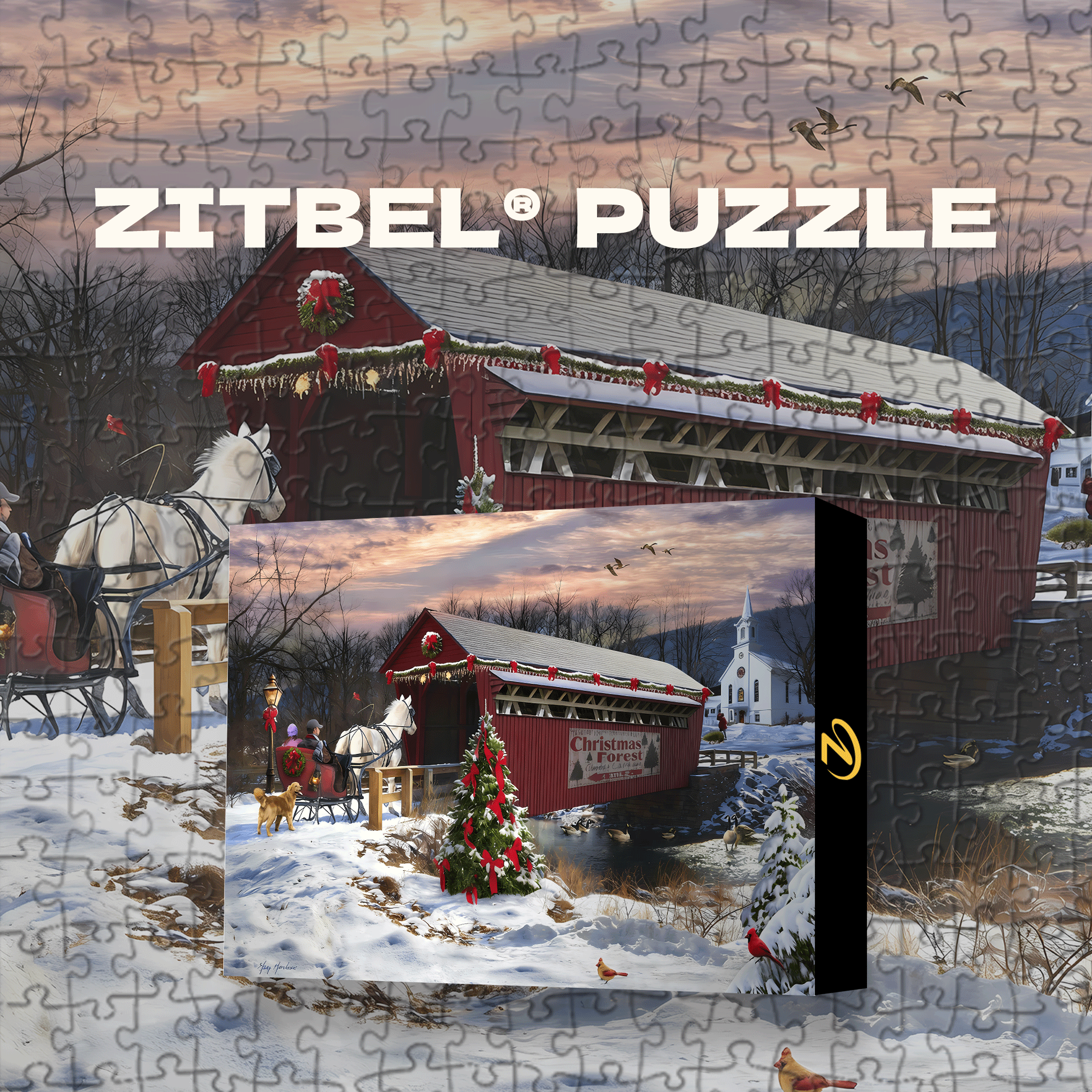Covered Bridge In Snow 500pcs/1000pcs Jigsaw Puzzle, Scratch-Resistant, Interactive Family Game & Brain-Boosting DIY Decor, Perfect for Halloween, Christmas & New Year Gifts, Family Puzzle Game