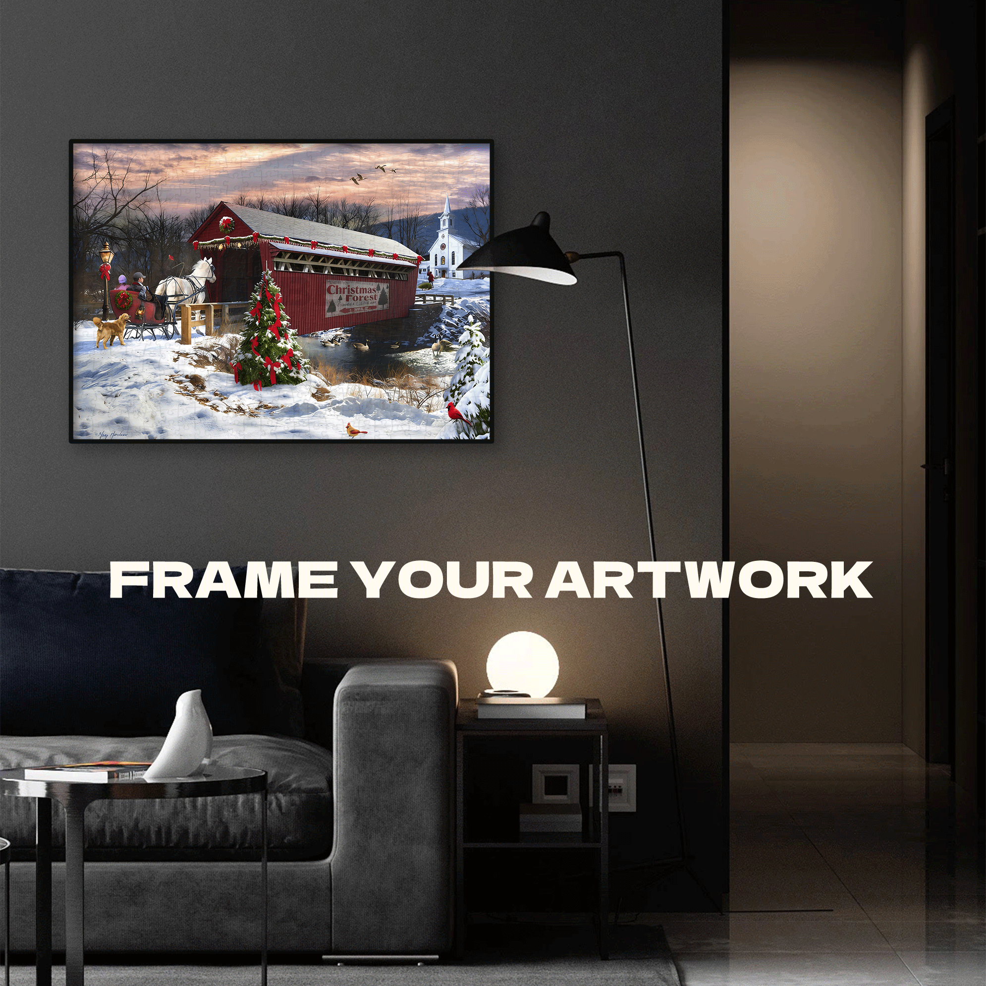 Covered Bridge In Snow 500pcs/1000pcs Jigsaw Puzzle, Scratch-Resistant, Interactive Family Game & Brain-Boosting DIY Decor, Perfect for Halloween, Christmas & New Year Gifts, Family Puzzle Game