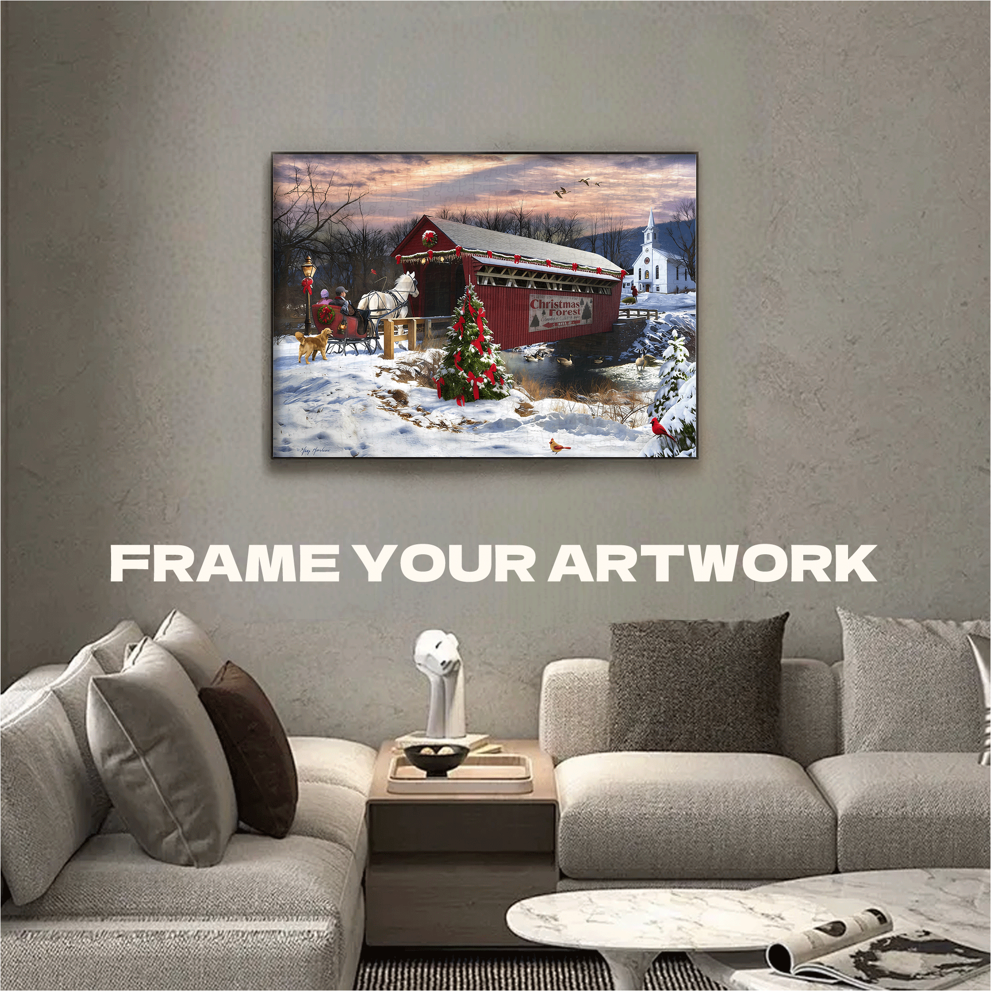 Covered Bridge In Snow 500pcs/1000pcs Jigsaw Puzzle, Scratch-Resistant, Interactive Family Game & Brain-Boosting DIY Decor, Perfect for Halloween, Christmas & New Year Gifts, Family Puzzle Game