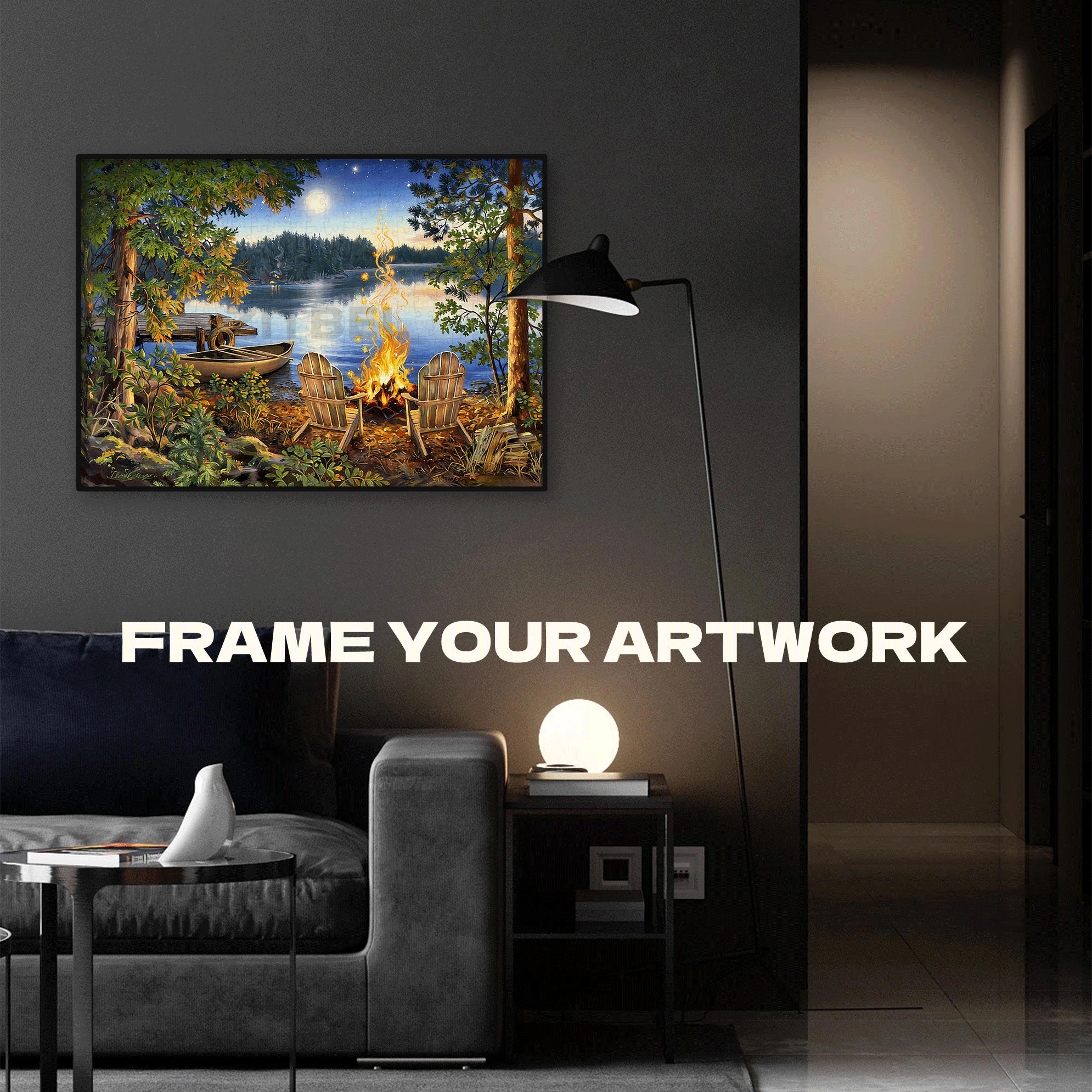 Lakeside Sunset Campfire 500pcs/1000pcs Jigsaw Puzzle, Scratch-Resistant, Interactive Family Game & Brain-Boosting DIY Decor, Perfect for Halloween, Christmas & New Year Gifts, Family Puzzle Game