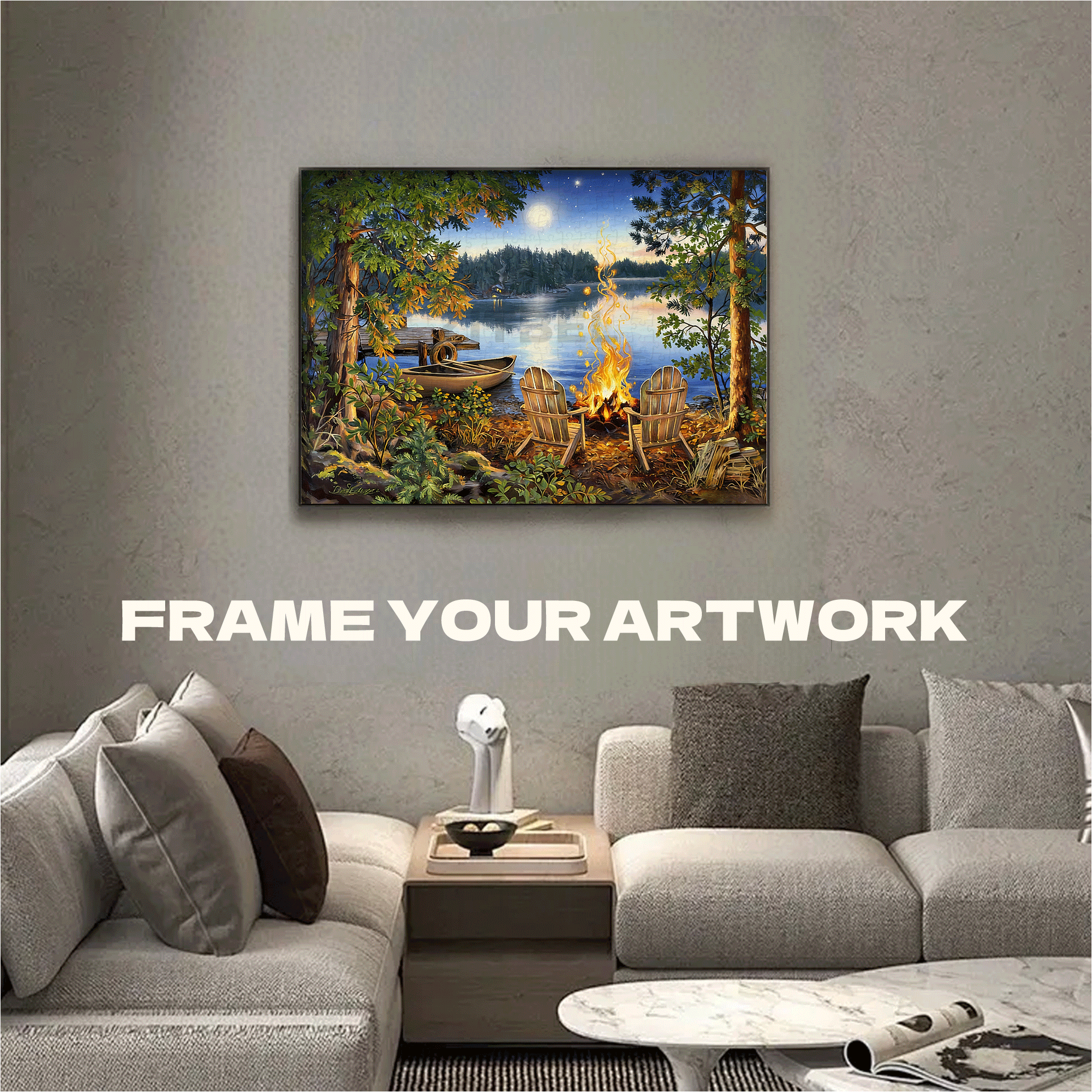 Lakeside Sunset Campfire 500pcs/1000pcs Jigsaw Puzzle, Scratch-Resistant, Interactive Family Game & Brain-Boosting DIY Decor, Perfect for Halloween, Christmas & New Year Gifts, Family Puzzle Game