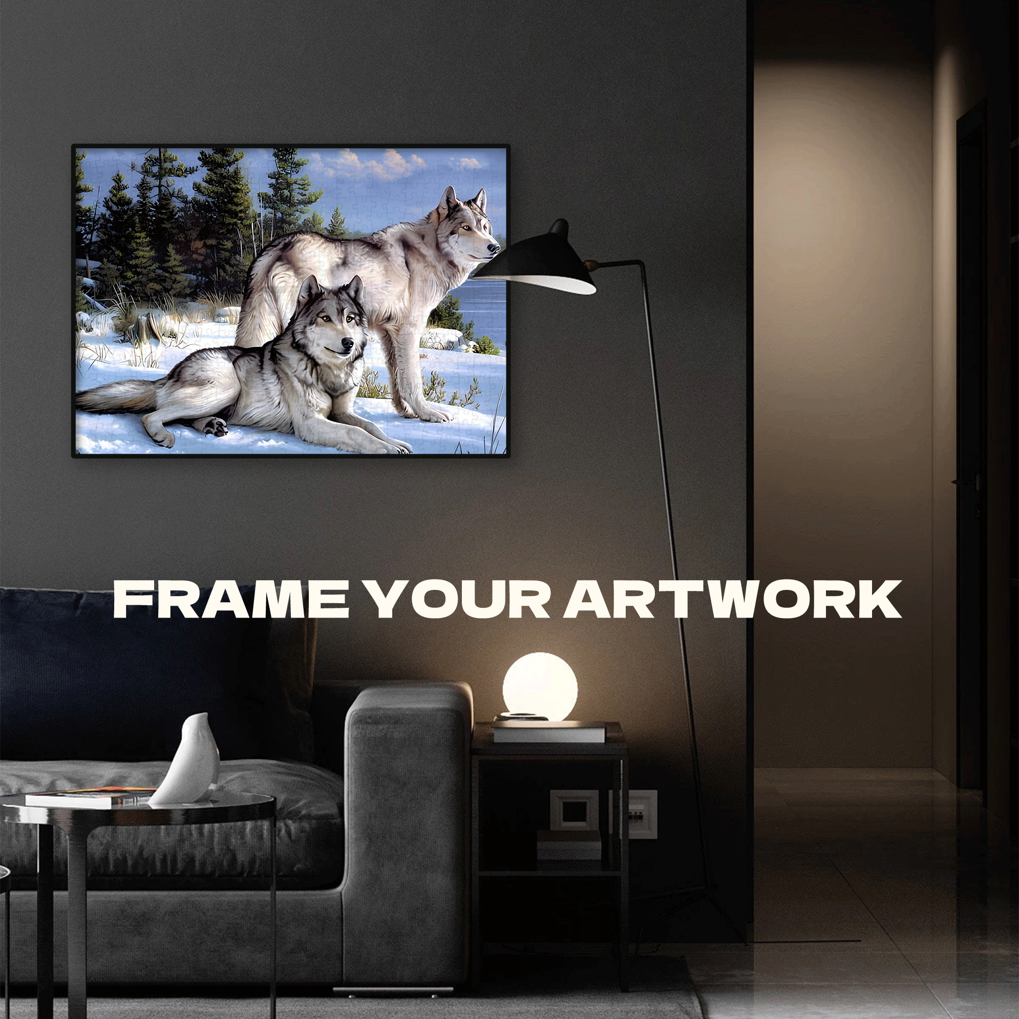 Snowy Plains Twin Wolves 500pcs/1000pcs Jigsaw Puzzle, Scratch-Resistant, Interactive Family Game & Brain-Boosting DIY Decor, Perfect for Halloween, Christmas & New Year Gifts, Family Puzzle Game