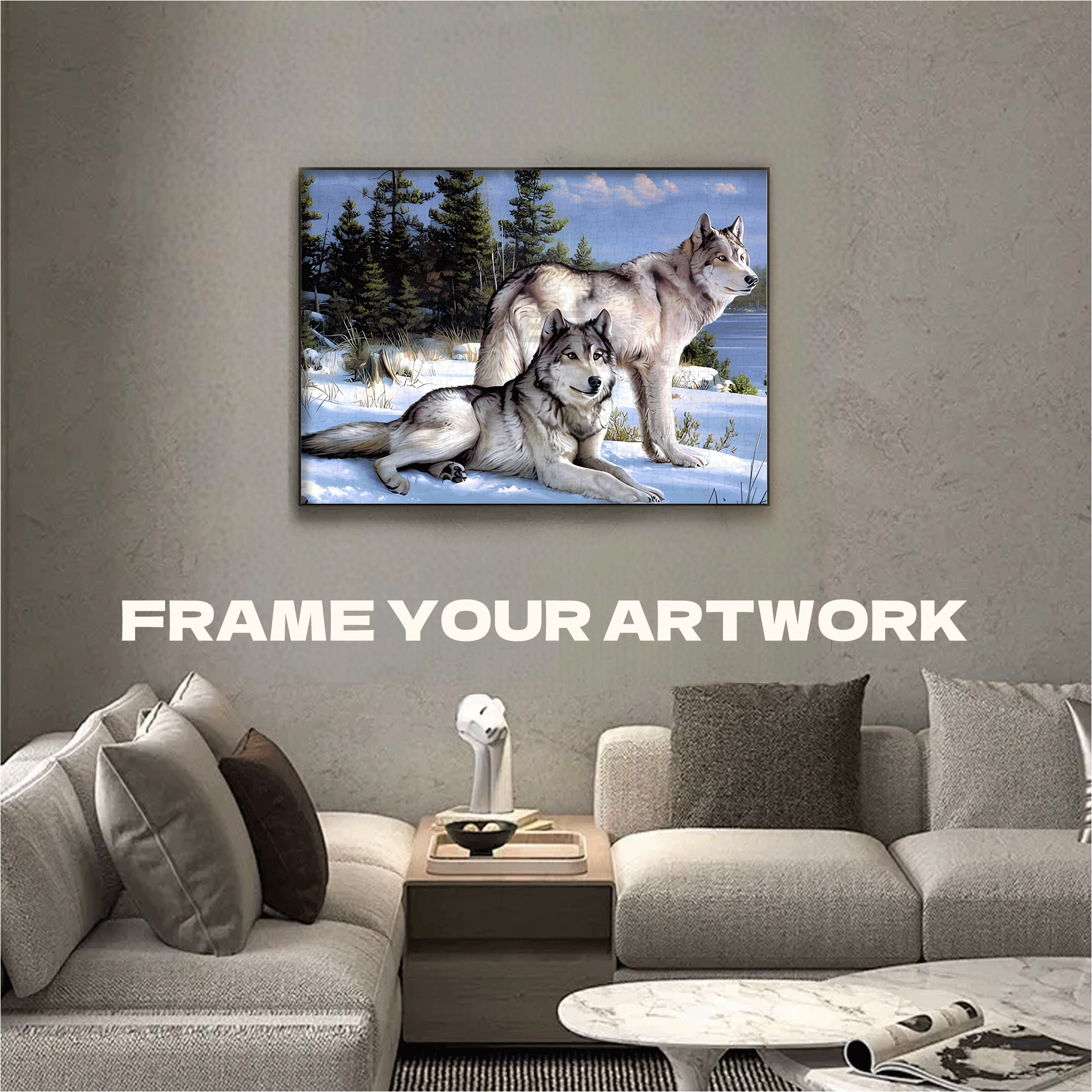 Snowy Plains Twin Wolves 500pcs/1000pcs Jigsaw Puzzle, Scratch-Resistant, Interactive Family Game & Brain-Boosting DIY Decor, Perfect for Halloween, Christmas & New Year Gifts, Family Puzzle Game