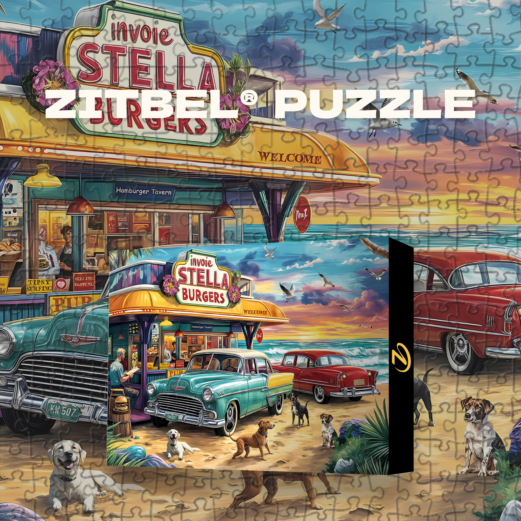 The Seaside Dusk At The Hamburger Shop 500pcs/1000pcs Jigsaw Puzzle, Scratch-Resistant, Interactive Family Game & Brain-Boosting DIY Decor, Perfect for Halloween, Christmas & New Year Gifts, Family Puzzle Game