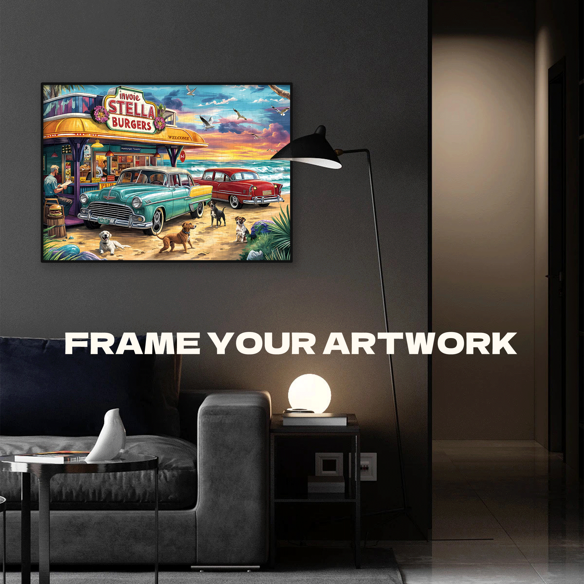 The Seaside Dusk At The Hamburger Shop 500pcs/1000pcs Jigsaw Puzzle, Scratch-Resistant, Interactive Family Game & Brain-Boosting DIY Decor, Perfect for Halloween, Christmas & New Year Gifts, Family Puzzle Game