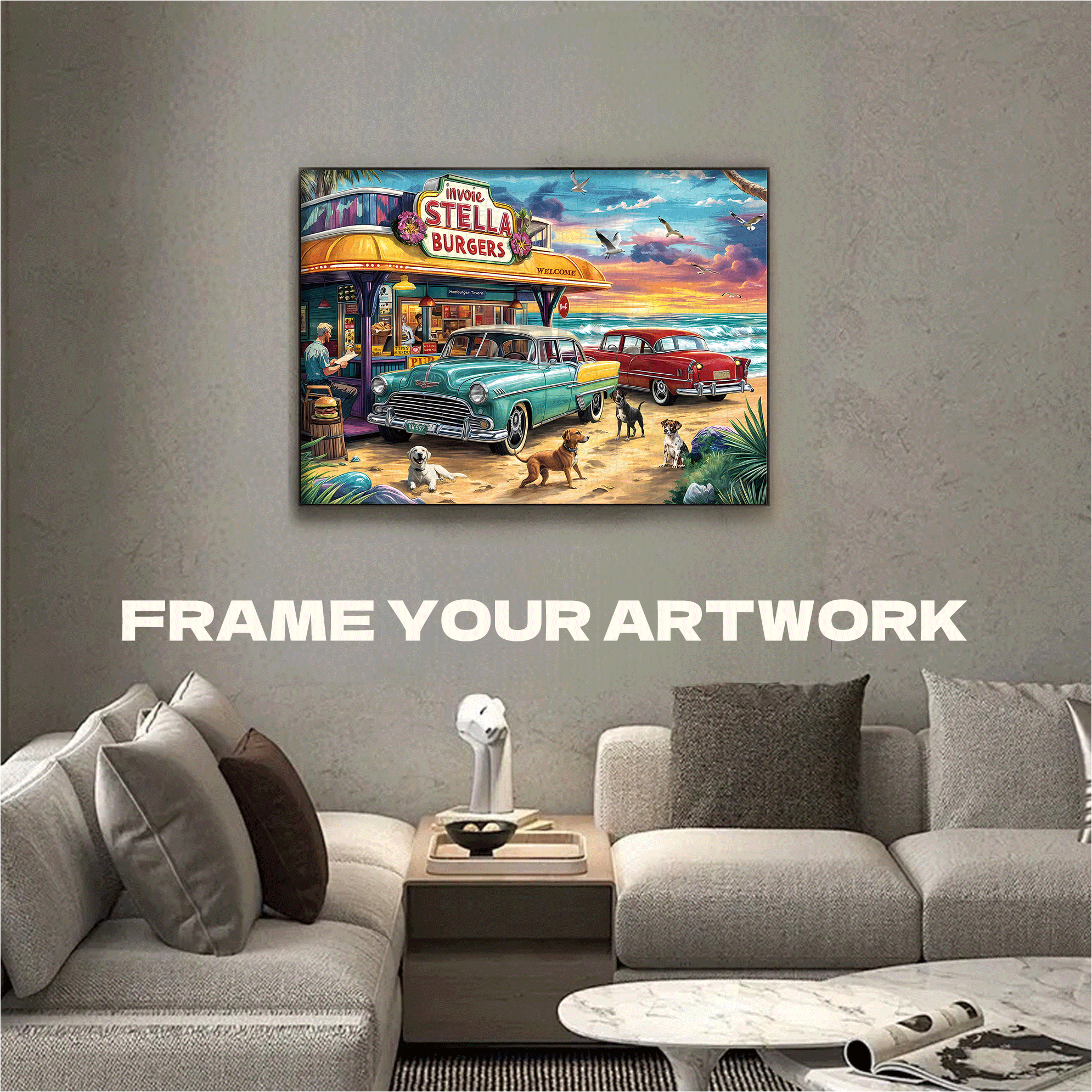 The Seaside Dusk At The Hamburger Shop 500pcs/1000pcs Jigsaw Puzzle, Scratch-Resistant, Interactive Family Game & Brain-Boosting DIY Decor, Perfect for Halloween, Christmas & New Year Gifts, Family Puzzle Game