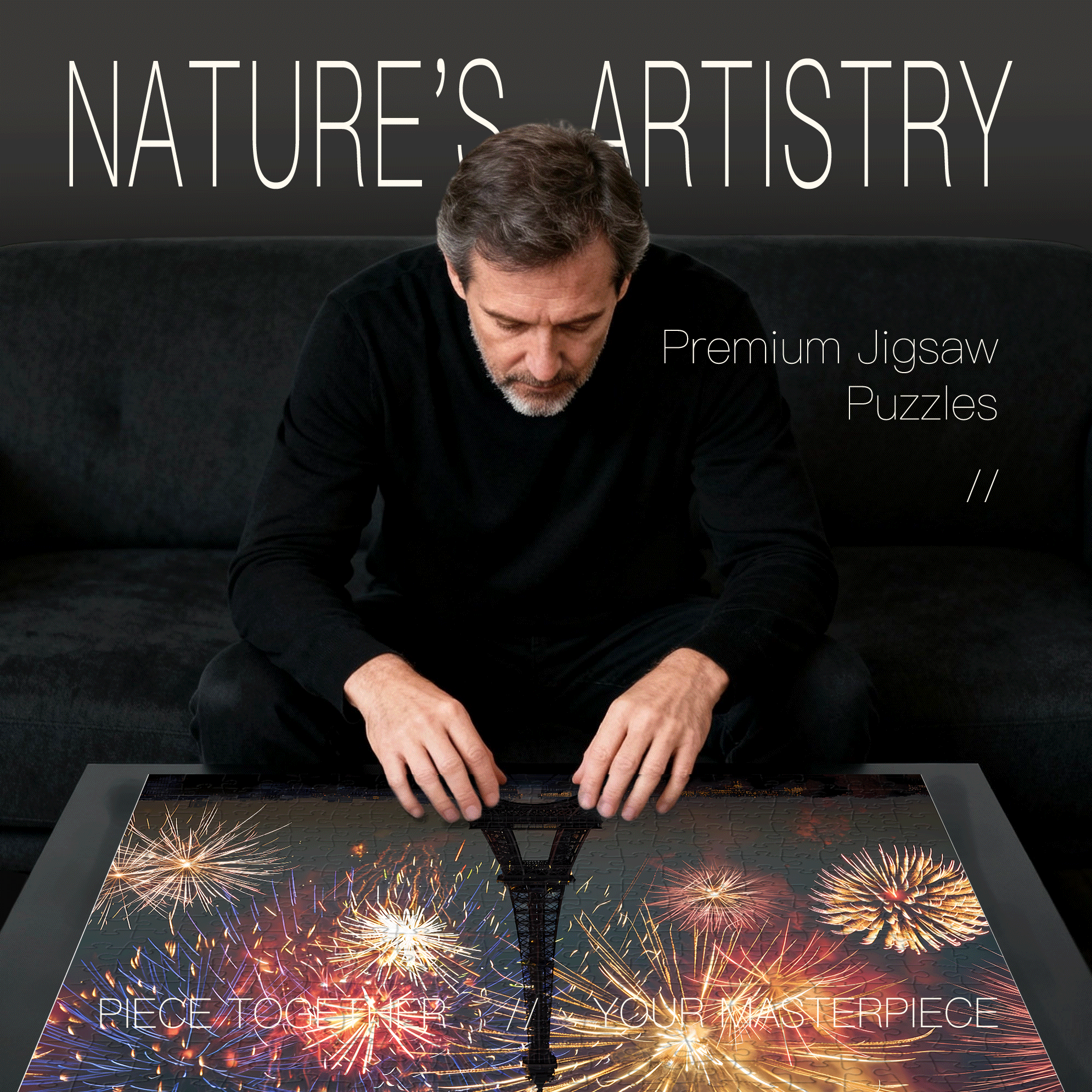 Eiffel Tower Fireworks 500pcs/1000pcs Jigsaw Puzzle, Scratch-Resistant, Interactive Family Game & Brain-Boosting DIY Decor, Perfect for Halloween, Christmas & New Year Gifts, Family Puzzle Game