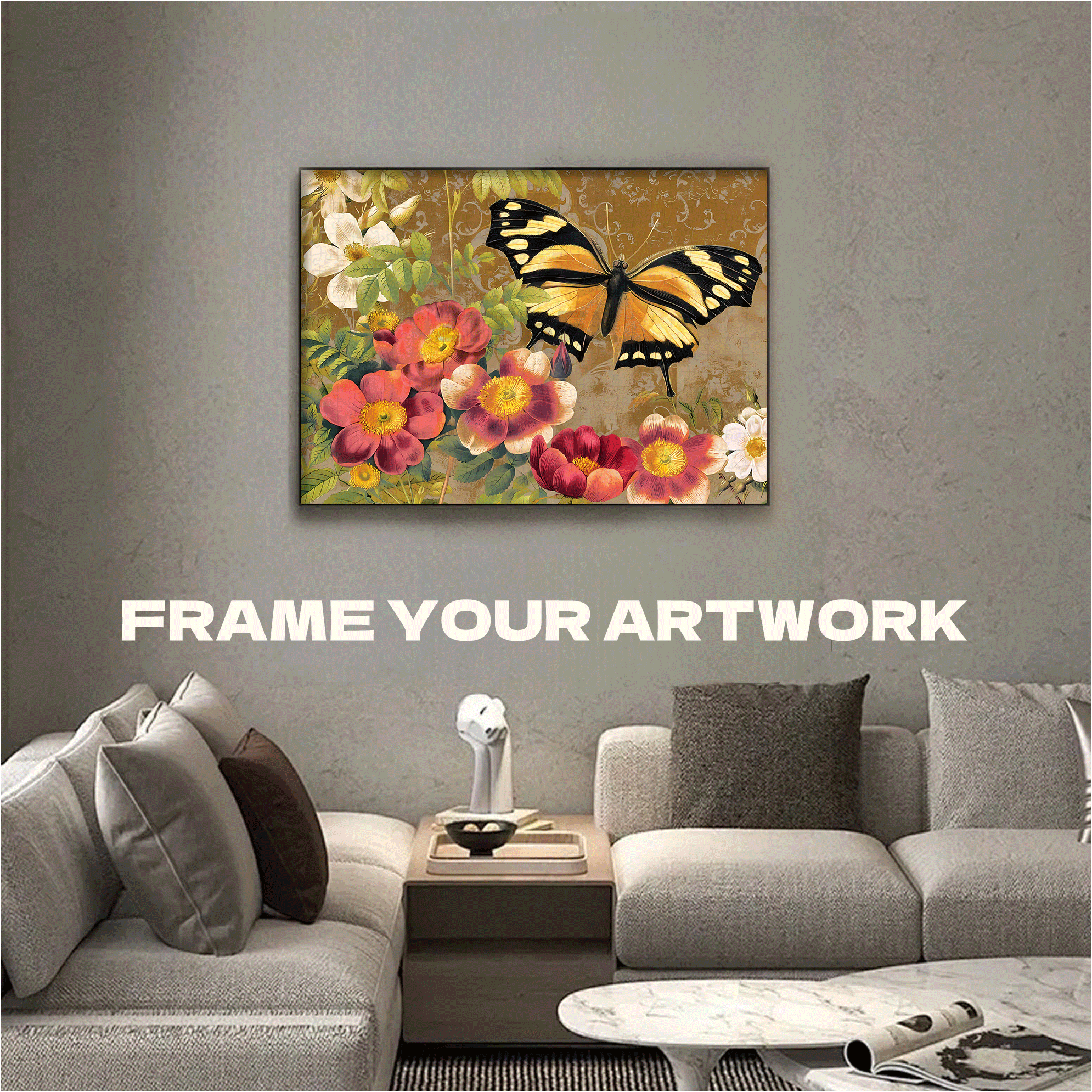 Golden Butterfly 500pcs/1000pcs Jigsaw Puzzle, Scratch-Resistant, Interactive Family Game & Brain-Boosting DIY Decor, Perfect for Halloween, Christmas & New Year Gifts, Family Puzzle Game