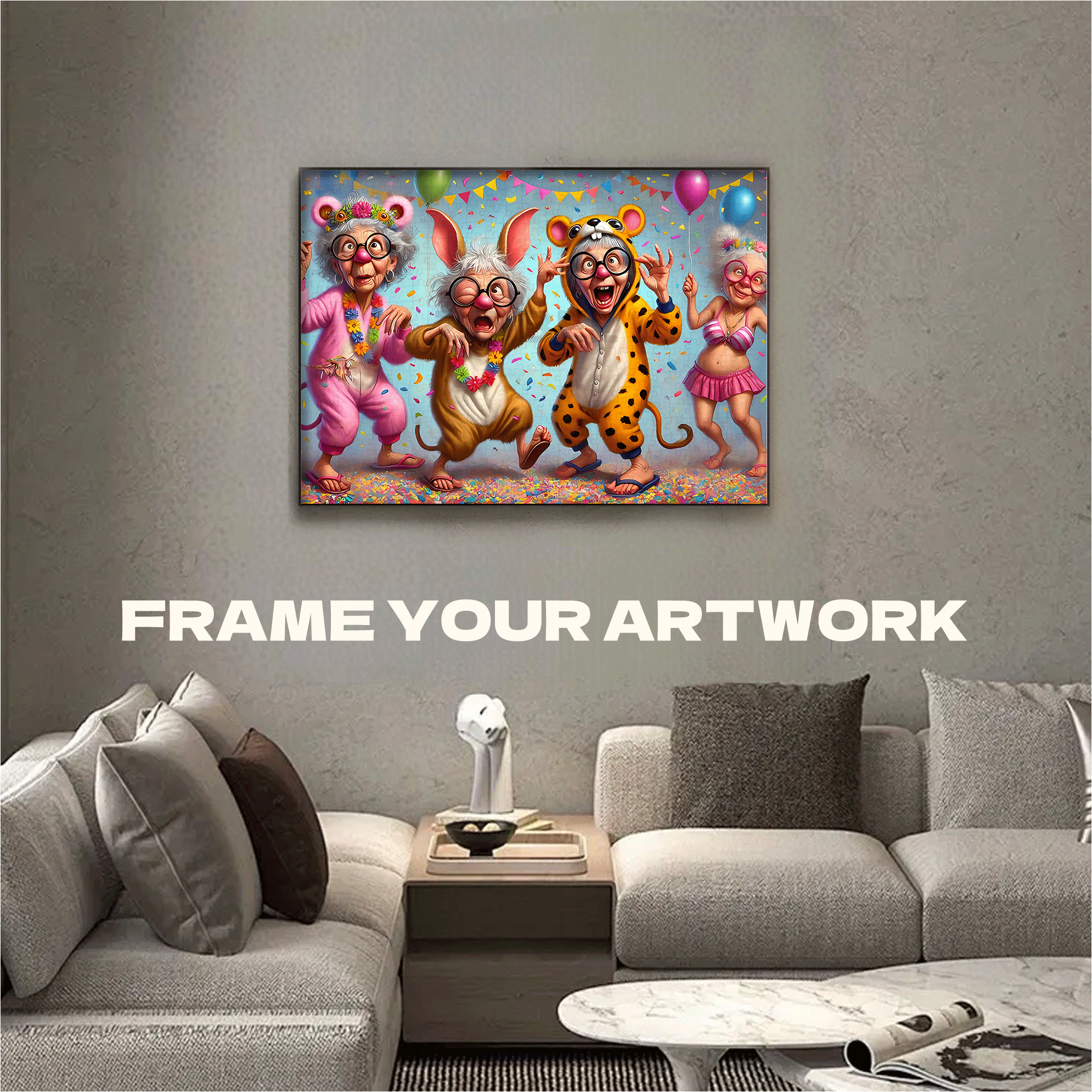 Grandmas' Animal Costume Party 500pcs/1000pcs Jigsaw Puzzle, Scratch-Resistant, Interactive Family Game & Brain-Boosting DIY Decor, Perfect for Halloween, Christmas & New Year Gifts, Family Puzzle Game