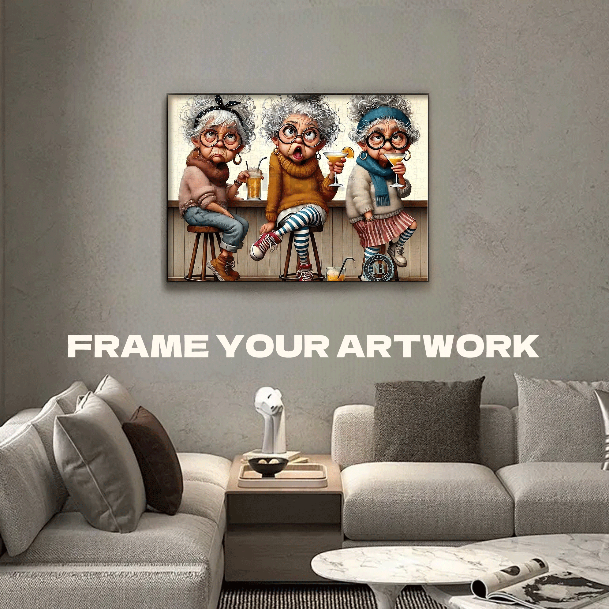 Haired Elderly Lady Warm Gathering Scene 500pcs/1000pcs Jigsaw Puzzle, Scratch-Resistant, Interactive Family Game & Brain-Boosting DIY Decor, Perfect for Halloween, Christmas & New Year Gifts, Family Puzzle Game