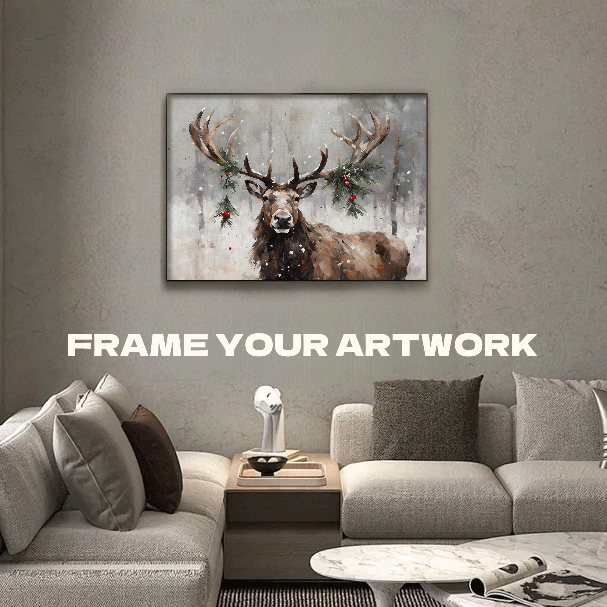 Holiday Caribou 500pcs/1000pcs Jigsaw Puzzle, Scratch-Resistant, Interactive Family Game & Brain-Boosting DIY Decor, Perfect for Halloween, Christmas & New Year Gifts, Family Puzzle Game