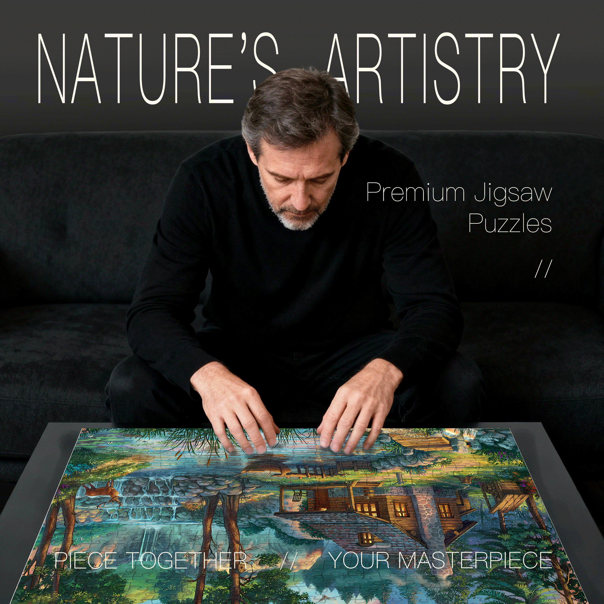 House By The Lake 500pcs/1000pcs Jigsaw Puzzle, Scratch-Resistant, Interactive Family Game & Brain-Boosting DIY Decor, Perfect for Halloween, Christmas & New Year Gifts, Family Puzzle Game