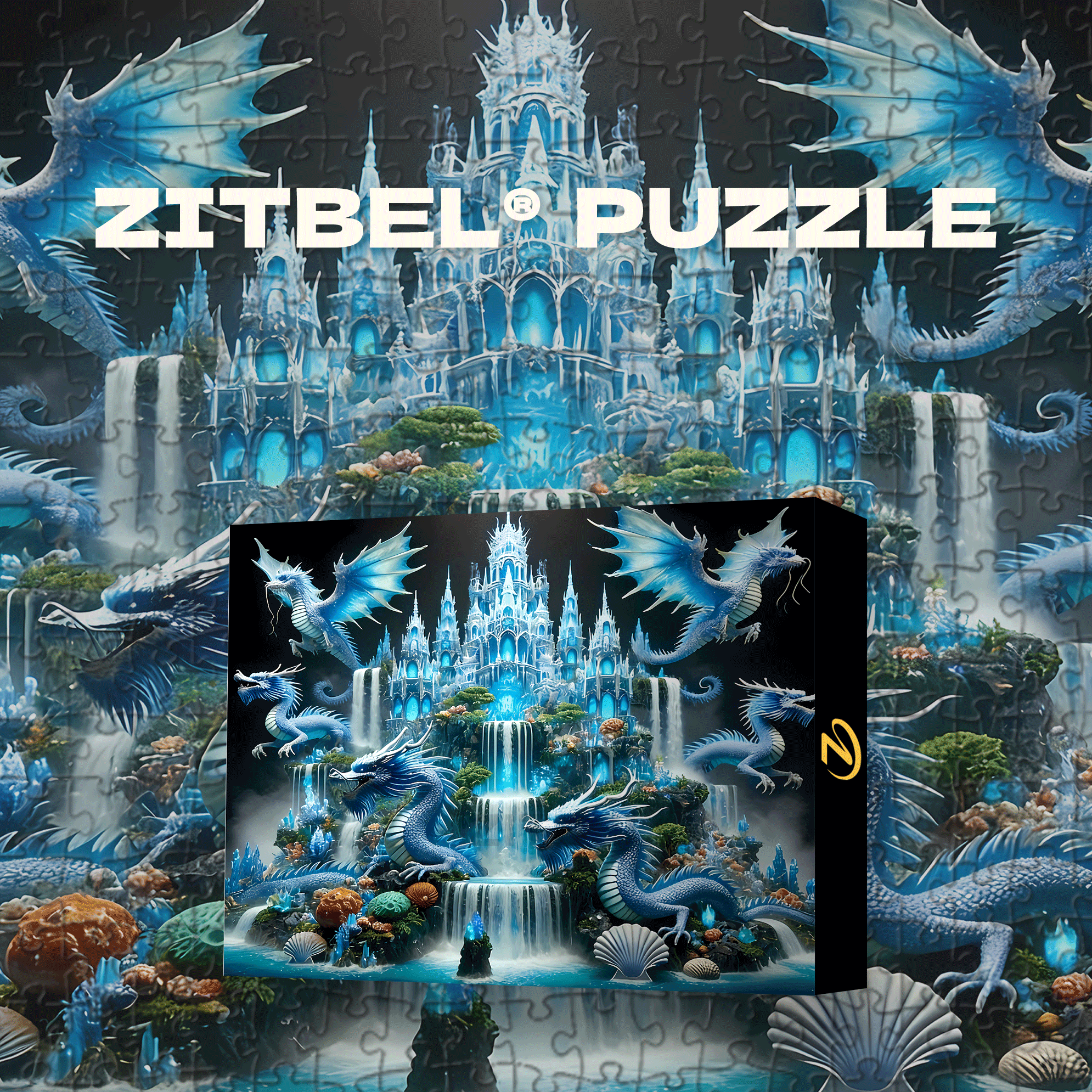 Ice Blue Dragon Realm 500pcs/1000pcs Jigsaw Puzzle, Scratch-Resistant, Interactive Family Game & Brain-Boosting DIY Decor, Perfect for Halloween, Christmas & New Year Gifts, Family Puzzle Game