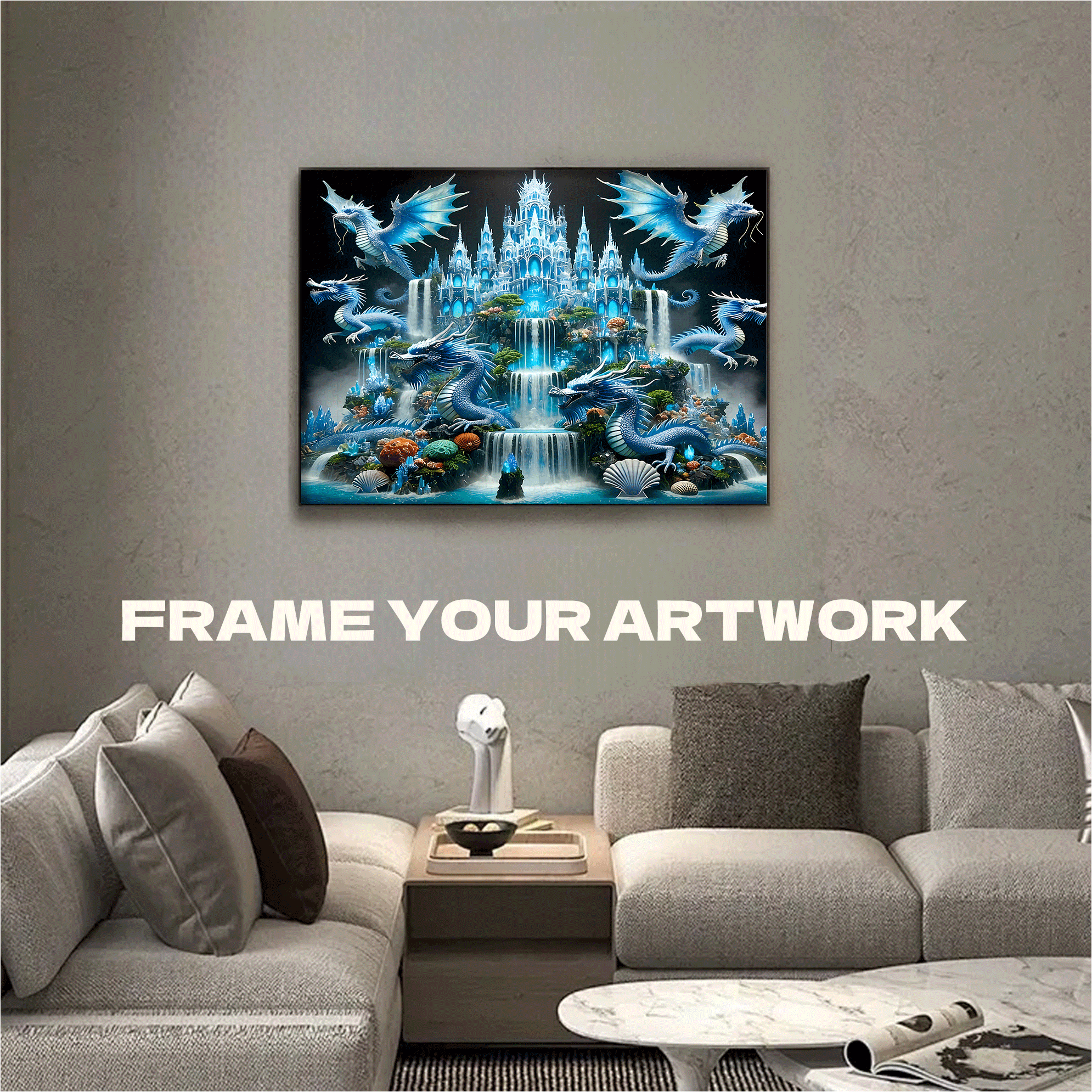 Ice Blue Dragon Realm 500pcs/1000pcs Jigsaw Puzzle, Scratch-Resistant, Interactive Family Game & Brain-Boosting DIY Decor, Perfect for Halloween, Christmas & New Year Gifts, Family Puzzle Game