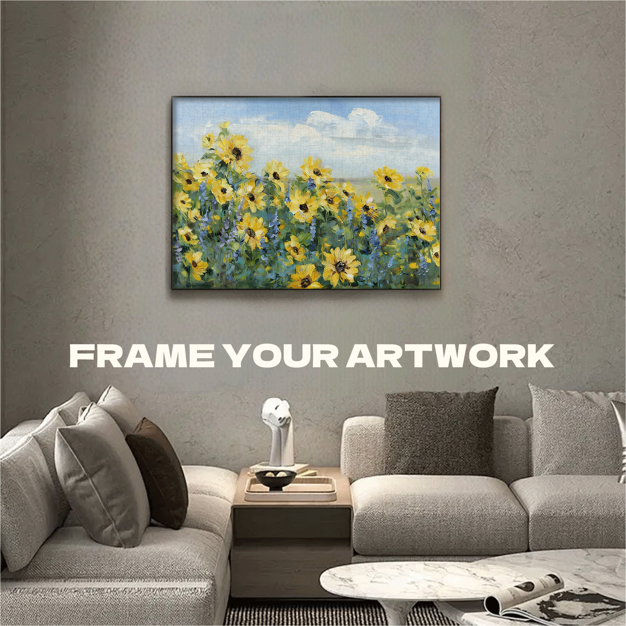 Sunflower Fields Forever 500pcs/1000pcs Jigsaw Puzzle, Scratch-Resistant, Interactive Family Game & Brain-Boosting DIY Decor, Perfect for Halloween, Christmas & New Year Gifts, Family Puzzle Game