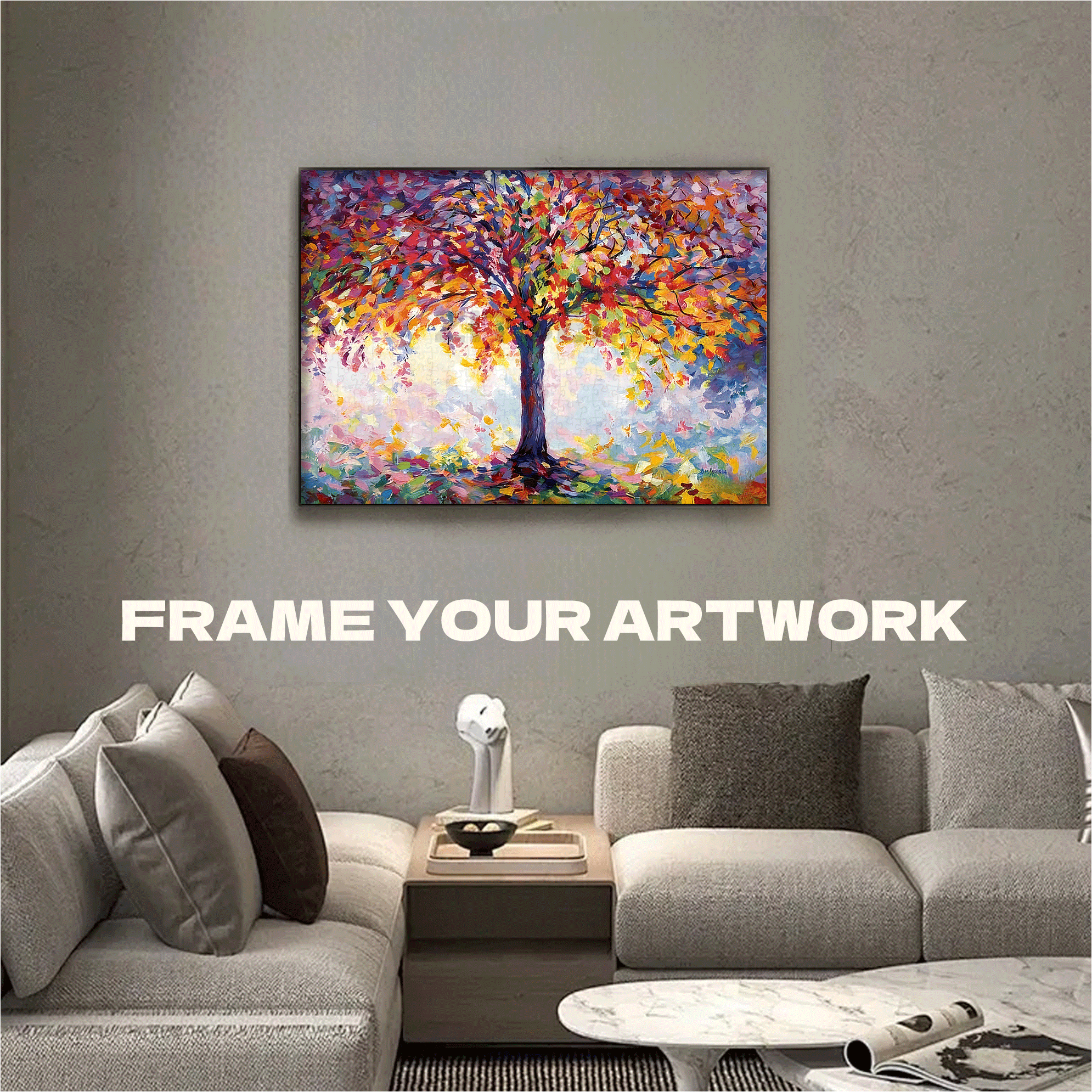 Tree Of Happiness 500pcs/1000pcs Jigsaw Puzzle, Scratch-Resistant, Interactive Family Game & Brain-Boosting DIY Decor, Perfect for Halloween, Christmas & New Year Gifts, Family Puzzle Game