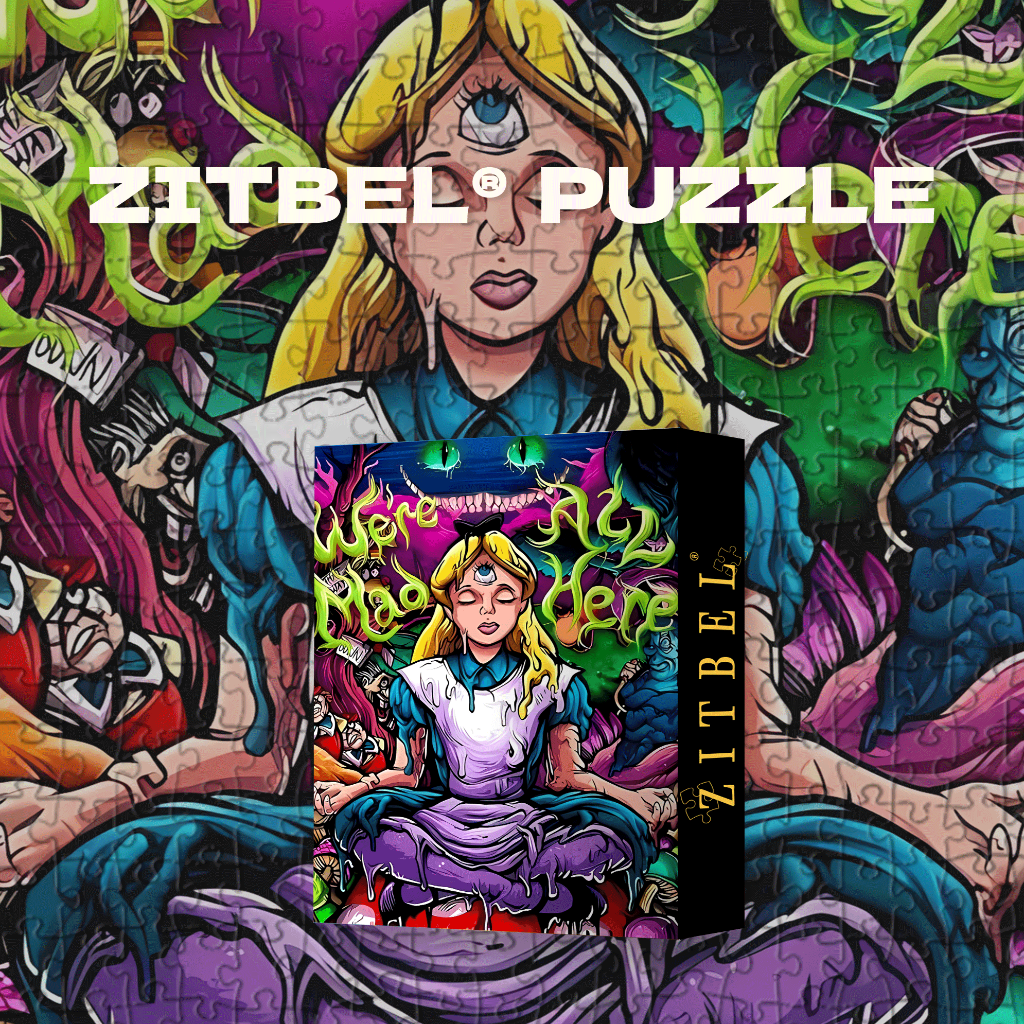 Alice's Psychedelic Zen 500pcs/1000pcs Jigsaw Puzzle, Scratch-Resistant, Interactive Family Game & Brain-Boosting DIY Decor, Perfect for Halloween, Christmas & New Year Gifts, Family Puzzle Game