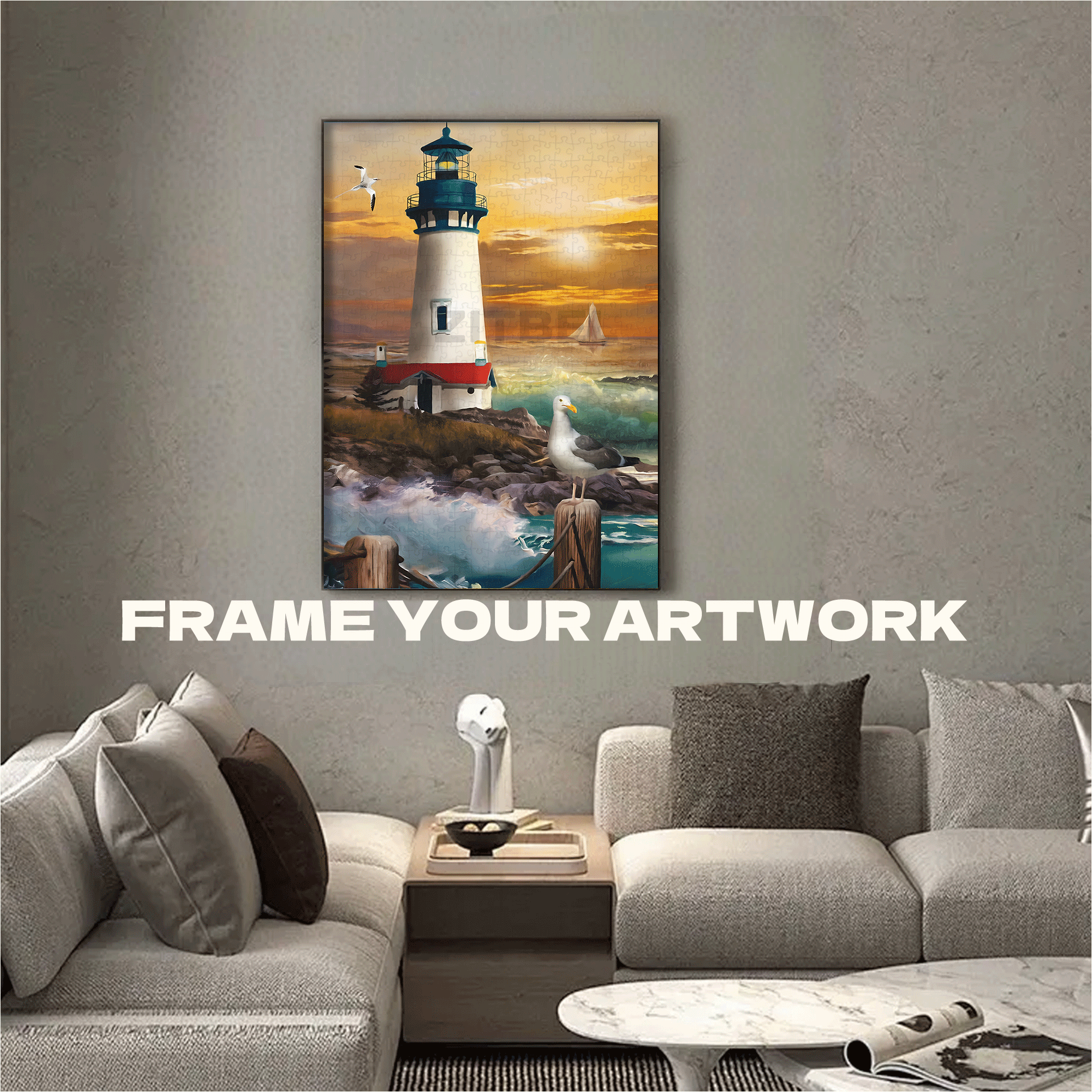 Briarwood Lane Sunset Lighthouse 500pcs/1000pcs Jigsaw Puzzle, Scratch-Resistant, Interactive Family Game & Brain-Boosting DIY Decor, Perfect for Halloween, Christmas & New Year Gifts, Family Puzzle Game