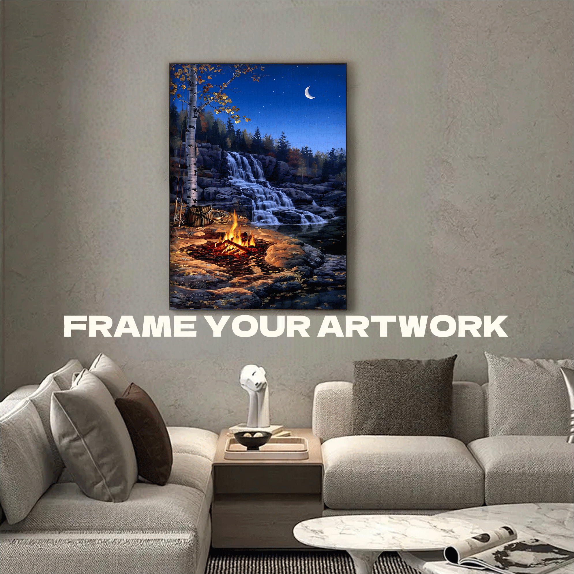 Campfire By The Moonlit Stream 500pcs/1000pcs Jigsaw Puzzle, Scratch-Resistant, Interactive Family Game & Brain-Boosting DIY Decor, Perfect for Halloween, Christmas & New Year Gifts, Family Puzzle Game