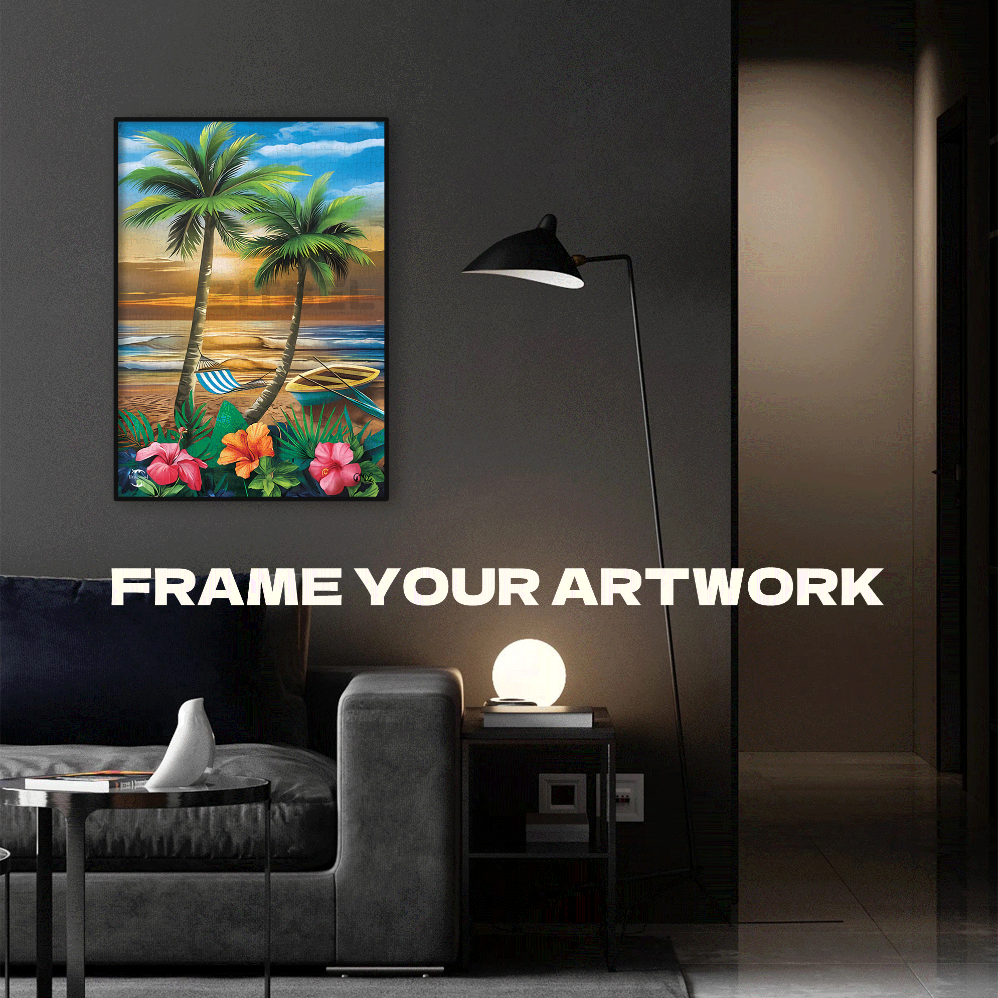Coastal Dusk Under Coconut Palms 500pcs/1000pcs Jigsaw Puzzle, Scratch-Resistant, Interactive Family Game & Brain-Boosting DIY Decor, Perfect for Halloween, Christmas & New Year Gifts, Family Puzzle Game