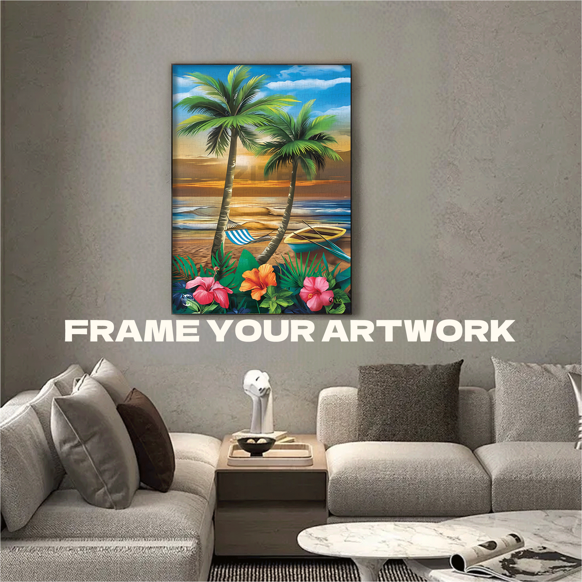 Coastal Dusk Under Coconut Palms 500pcs/1000pcs Jigsaw Puzzle, Scratch-Resistant, Interactive Family Game & Brain-Boosting DIY Decor, Perfect for Halloween, Christmas & New Year Gifts, Family Puzzle Game