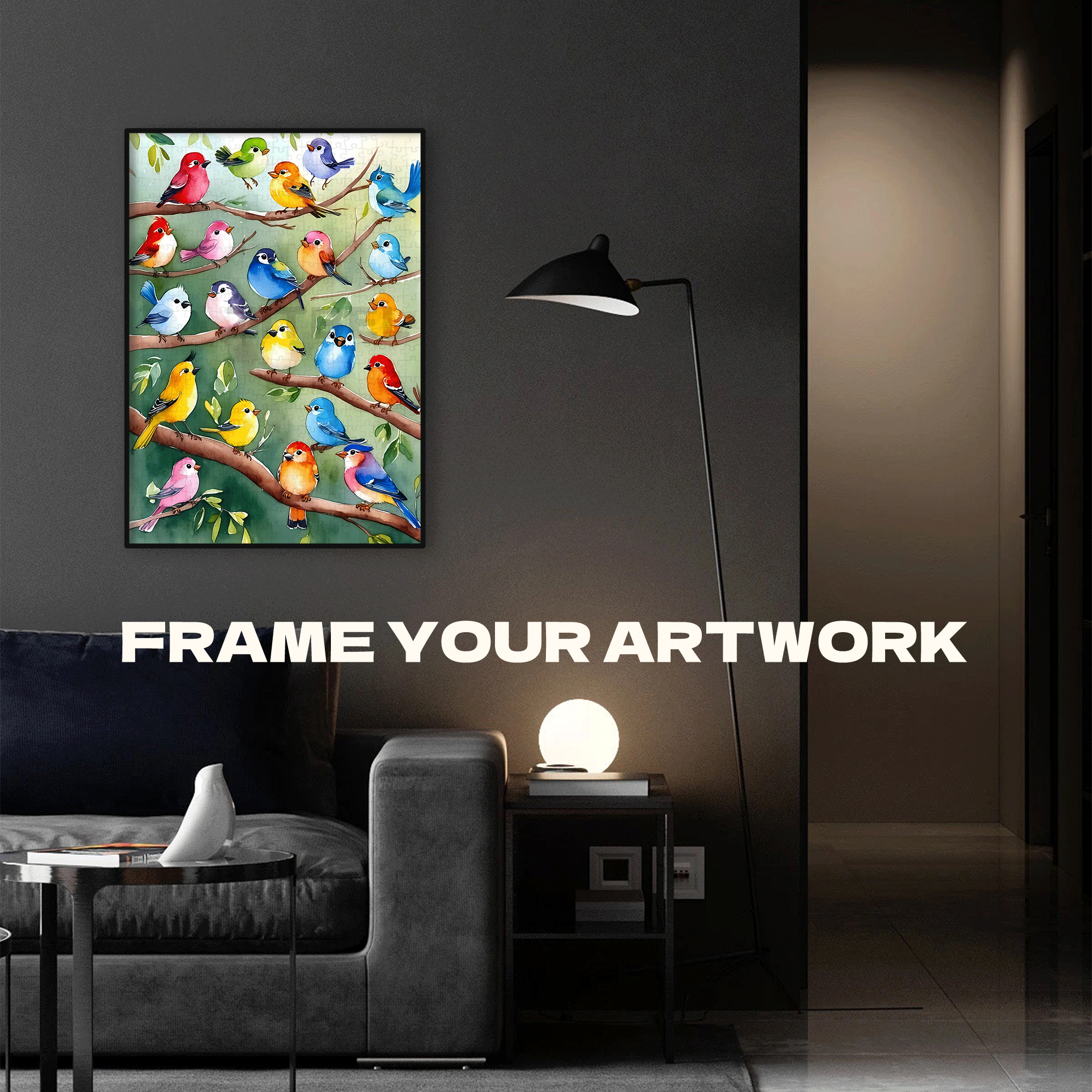 Colorful Birds On The Branch 500pcs/1000pcs Jigsaw Puzzle, Scratch-Resistant, Interactive Family Game & Brain-Boosting DIY Decor, Perfect for Halloween, Christmas & New Year Gifts, Family Puzzle Game