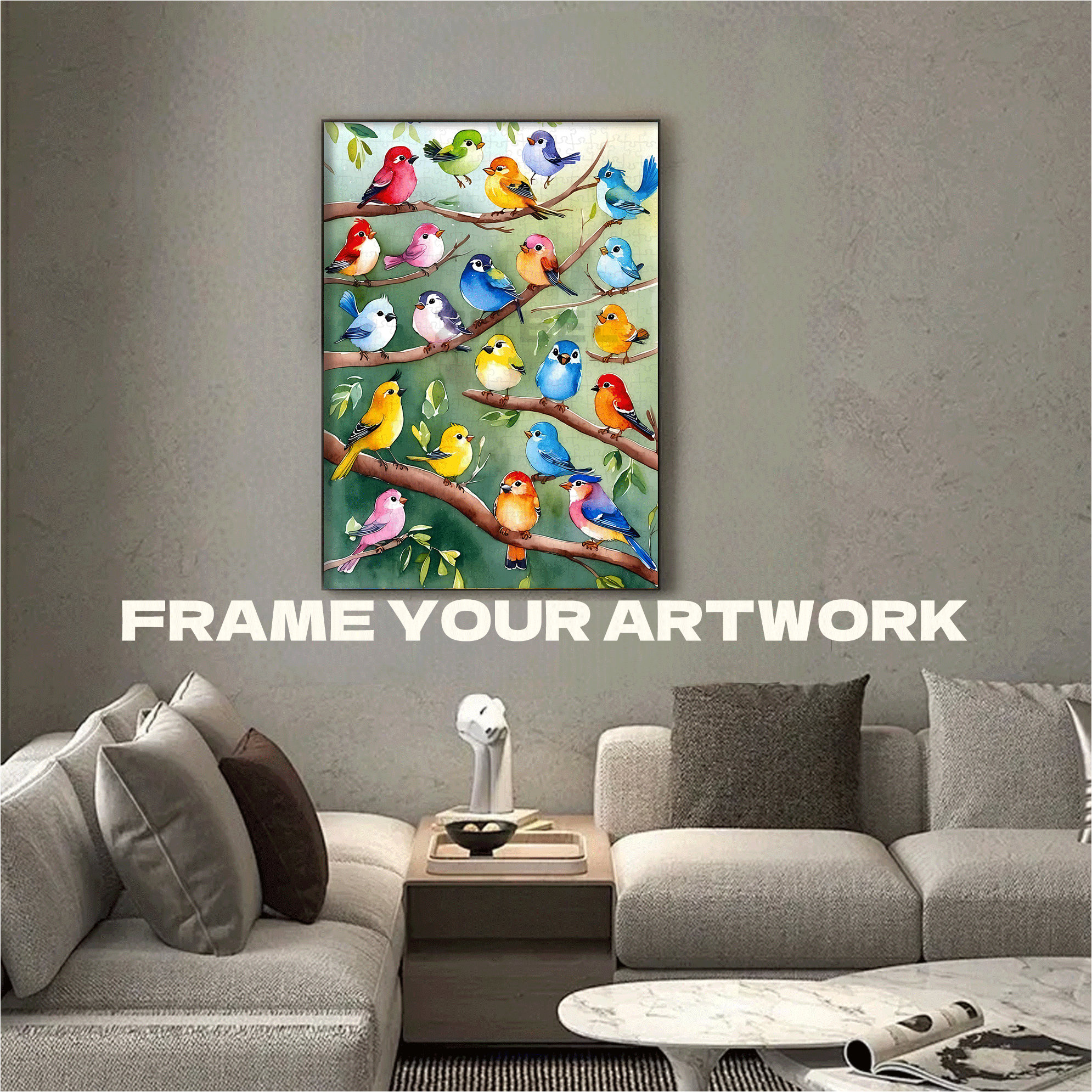Colorful Birds On The Branch 500pcs/1000pcs Jigsaw Puzzle, Scratch-Resistant, Interactive Family Game & Brain-Boosting DIY Decor, Perfect for Halloween, Christmas & New Year Gifts, Family Puzzle Game