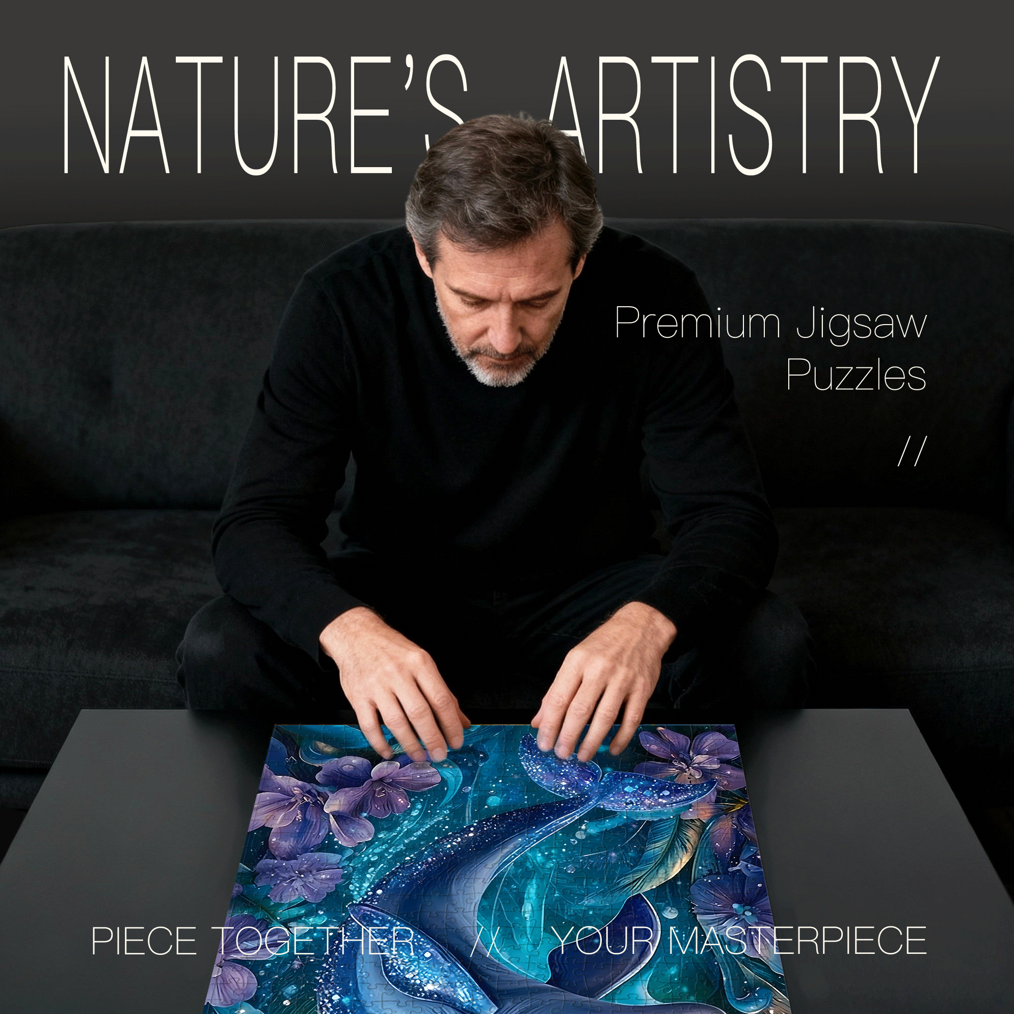 Deep Sea Illusion Stardust Dolphin 500pcs/1000pcs Jigsaw Puzzle, Scratch-Resistant, Interactive Family Game & Brain-Boosting DIY Decor, Perfect for Halloween, Christmas & New Year Gifts, Family Puzzle Game