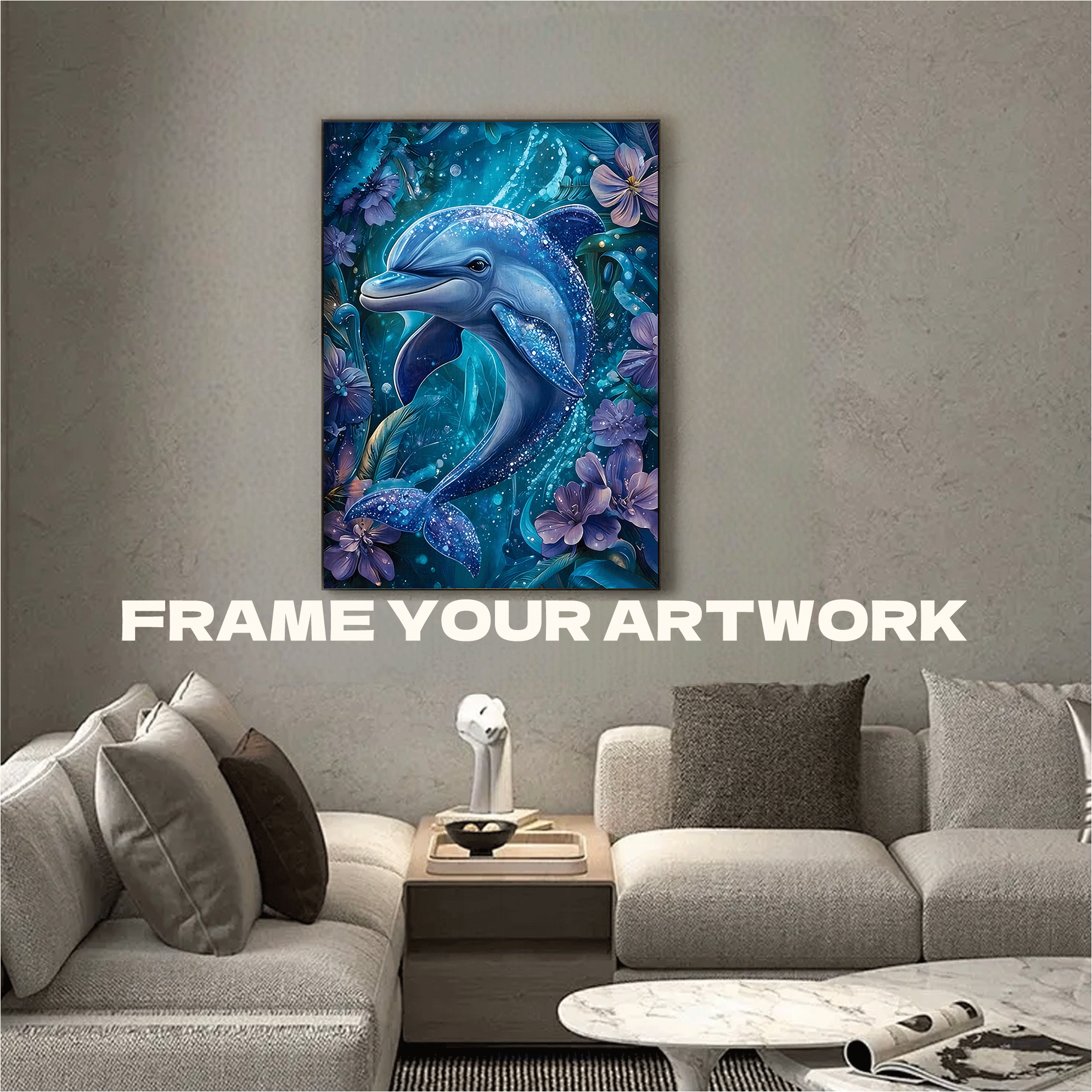 Deep Sea Illusion Stardust Dolphin 500pcs/1000pcs Jigsaw Puzzle, Scratch-Resistant, Interactive Family Game & Brain-Boosting DIY Decor, Perfect for Halloween, Christmas & New Year Gifts, Family Puzzle Game