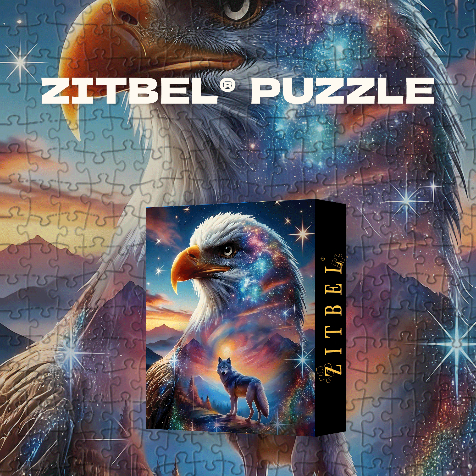 Eagle and Wolf Under the Starry Sky 500pcs/1000pcs Jigsaw Puzzle, Scratch-Resistant, Interactive Family Game & Brain-Boosting DIY Decor, Perfect for Halloween, Christmas & New Year Gifts, Family Puzzle Game