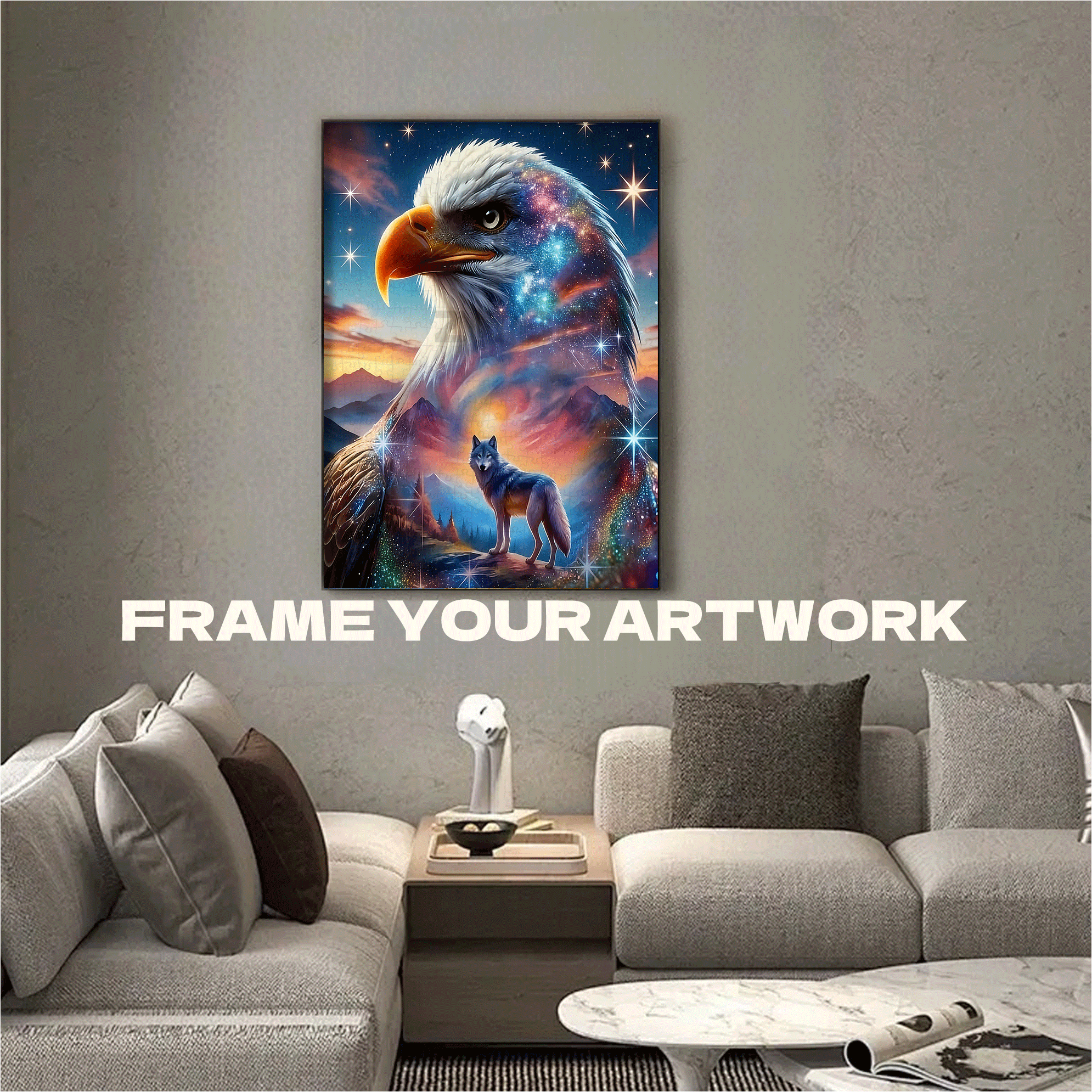 Eagle and Wolf Under the Starry Sky 500pcs/1000pcs Jigsaw Puzzle, Scratch-Resistant, Interactive Family Game & Brain-Boosting DIY Decor, Perfect for Halloween, Christmas & New Year Gifts, Family Puzzle Game