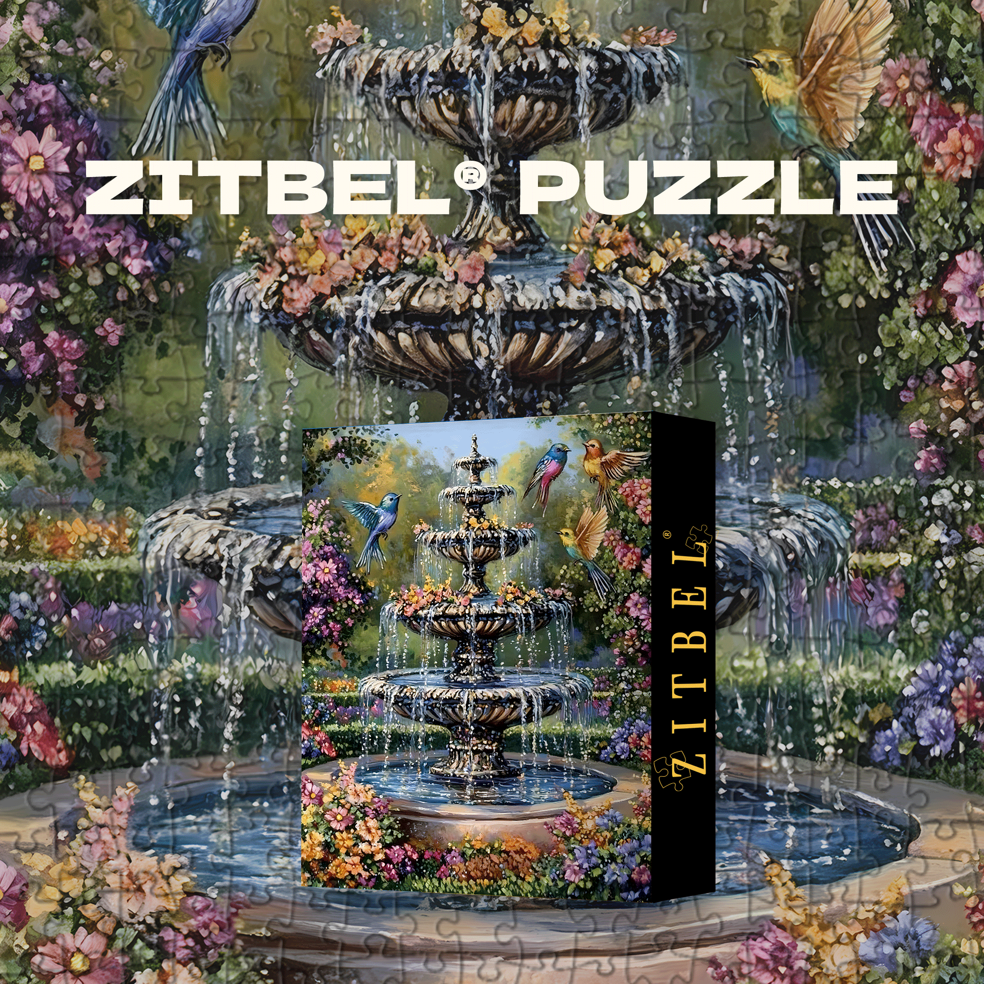 Fountain in a Blossoming Wonderland 500pcs/1000pcs Jigsaw Puzzle, Scratch-Resistant, Interactive Family Game & Brain-Boosting DIY Decor, Perfect for Halloween, Christmas & New Year Gifts, Family Puzzle Game