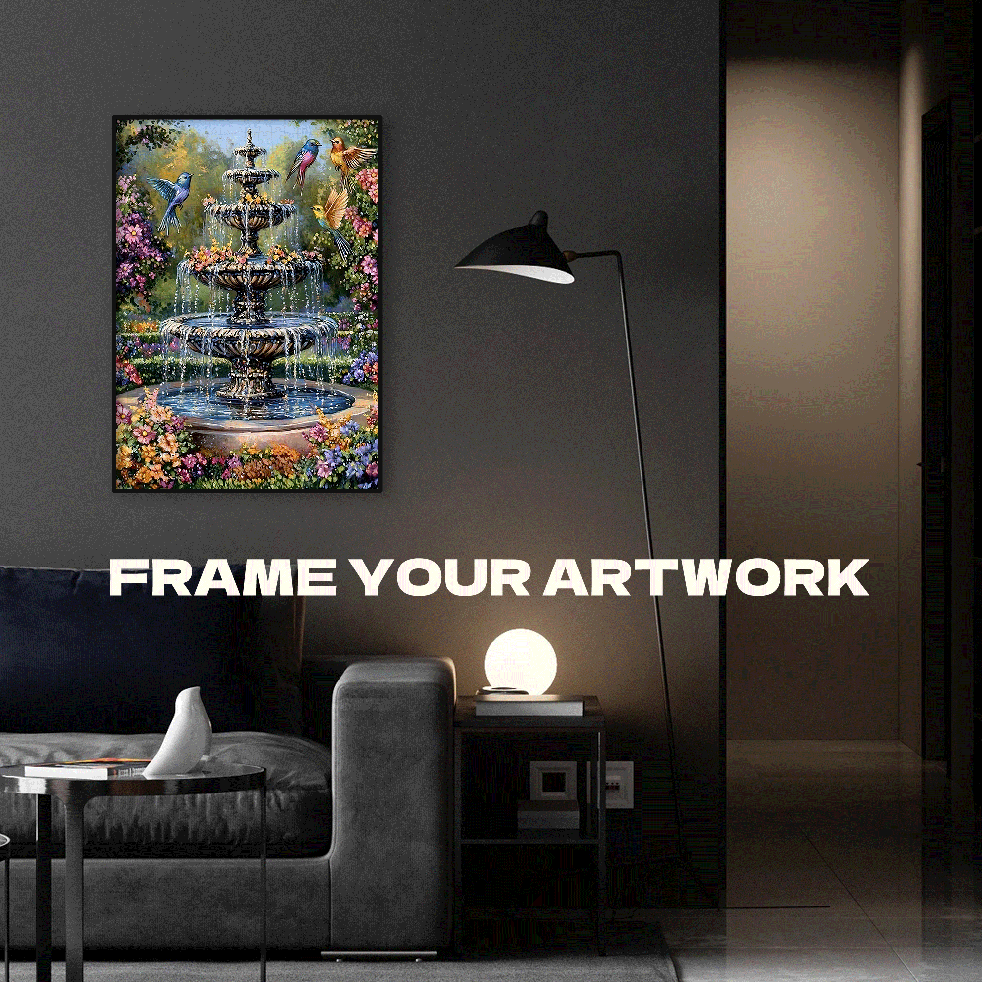 Fountain in a Blossoming Wonderland 500pcs/1000pcs Jigsaw Puzzle, Scratch-Resistant, Interactive Family Game & Brain-Boosting DIY Decor, Perfect for Halloween, Christmas & New Year Gifts, Family Puzzle Game