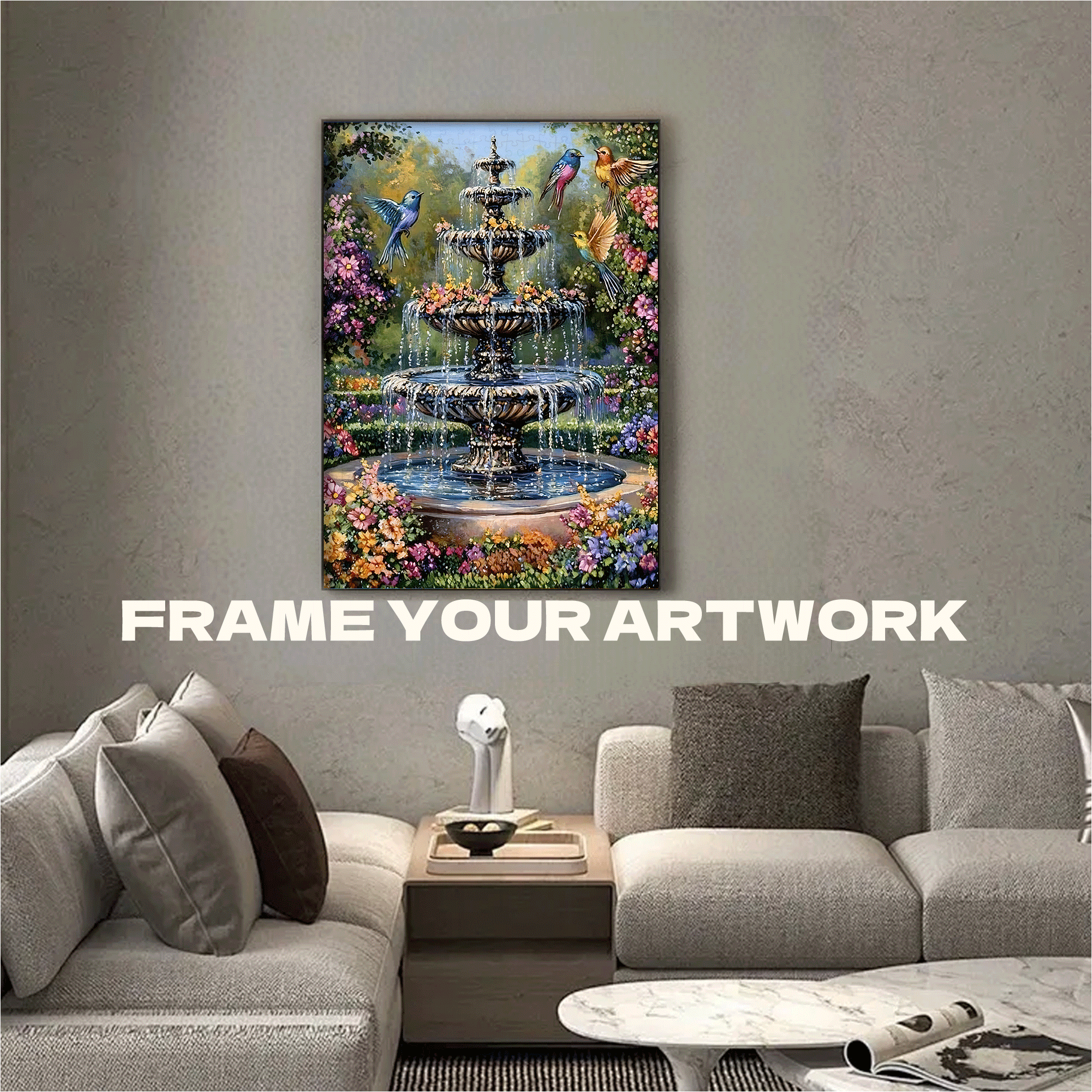 Fountain in a Blossoming Wonderland 500pcs/1000pcs Jigsaw Puzzle, Scratch-Resistant, Interactive Family Game & Brain-Boosting DIY Decor, Perfect for Halloween, Christmas & New Year Gifts, Family Puzzle Game