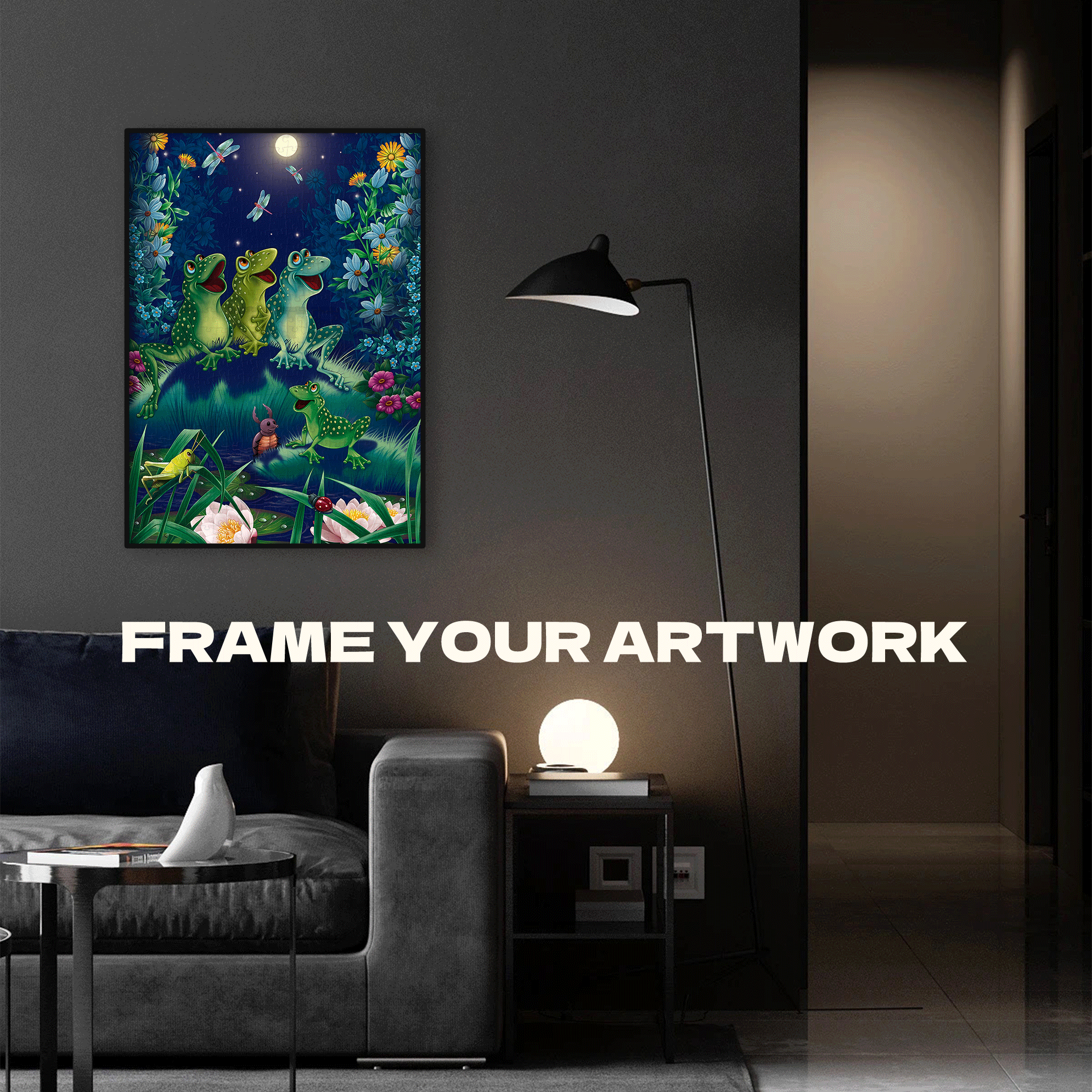 Frogs' Chorus in the Moonlit Night 500pcs/1000pcs Jigsaw Puzzle, Scratch-Resistant, Interactive Family Game & Brain-Boosting DIY Decor, Perfect for Halloween, Christmas & New Year Gifts, Family Puzzle Game