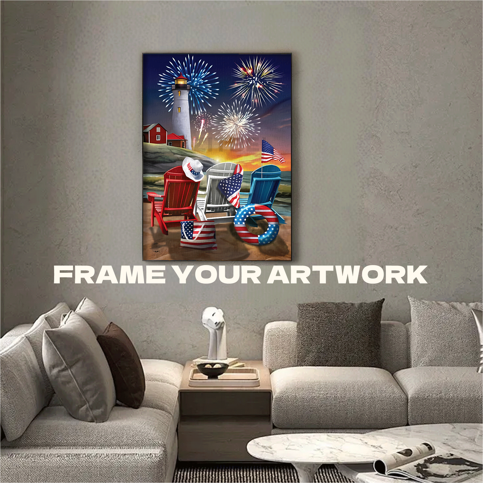 Independence Night at the Lighthouse 500pcs/1000pcs Jigsaw Puzzle, Scratch-Resistant, Interactive Family Game & Brain-Boosting DIY Decor, Perfect for Halloween, Christmas & New Year Gifts, Family Puzzle Game