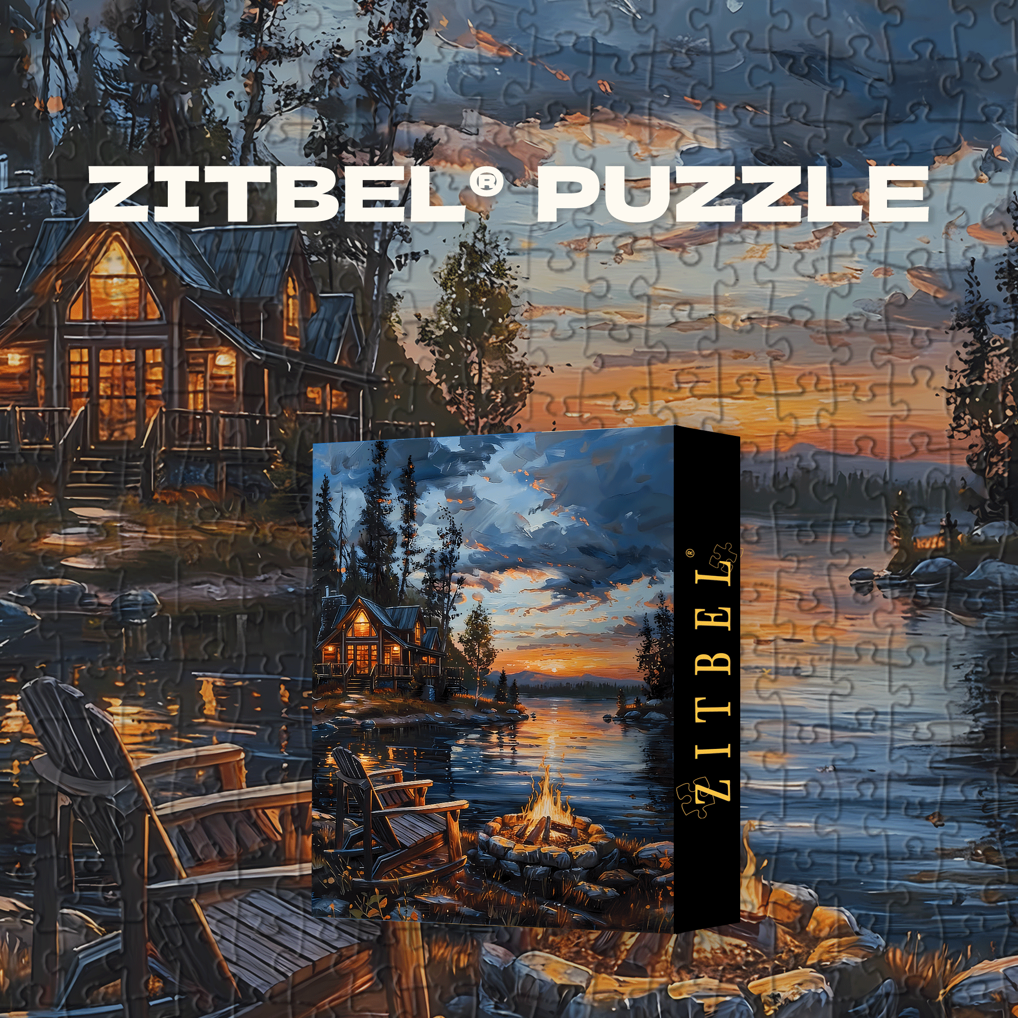 Lakeside Bonfire and Twilight Cabin 500pcs/1000pcs Jigsaw Puzzle, Scratch-Resistant, Interactive Family Game & Brain-Boosting DIY Decor, Perfect for Halloween, Christmas & New Year Gifts, Family Puzzle Game