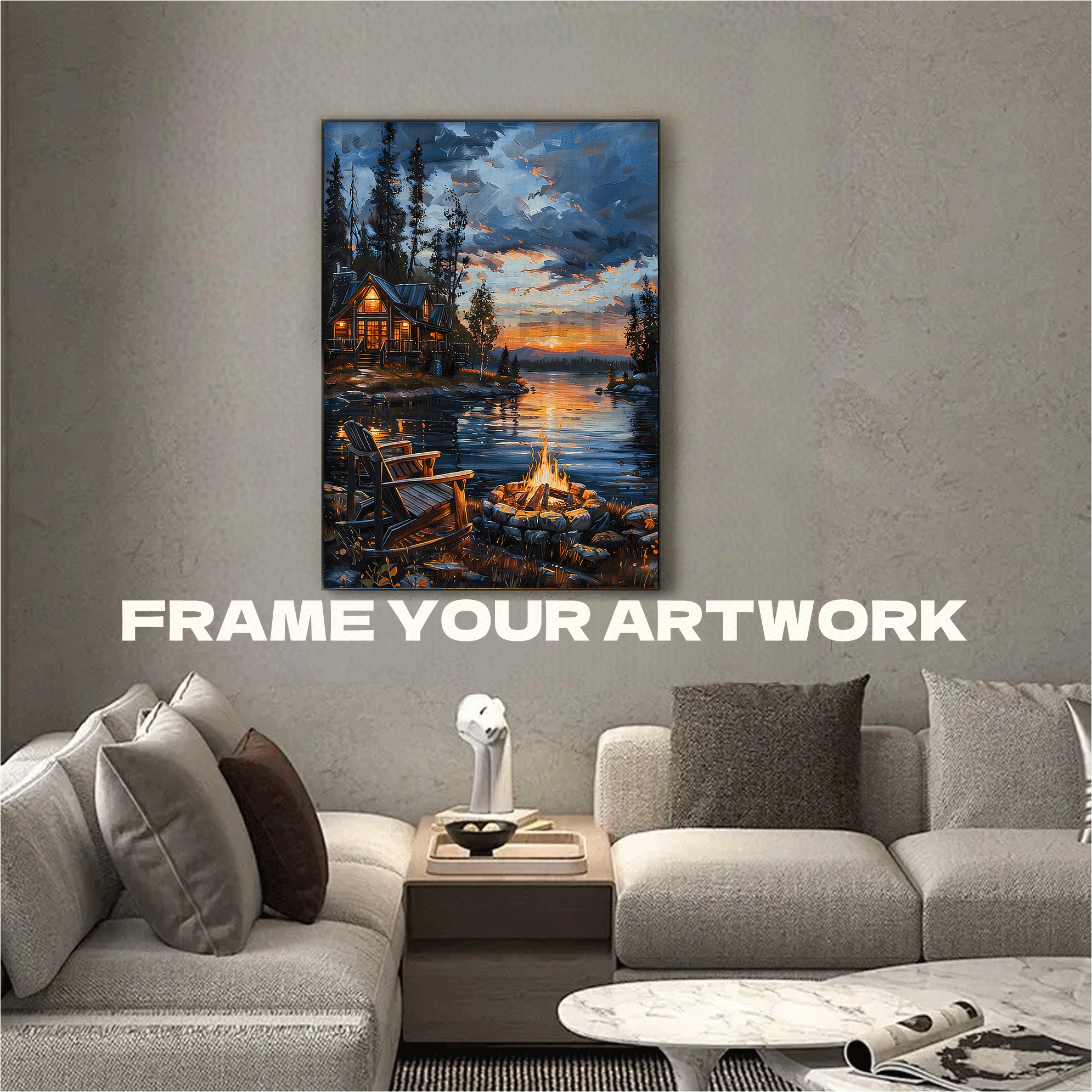 Lakeside Bonfire and Twilight Cabin 500pcs/1000pcs Jigsaw Puzzle, Scratch-Resistant, Interactive Family Game & Brain-Boosting DIY Decor, Perfect for Halloween, Christmas & New Year Gifts, Family Puzzle Game