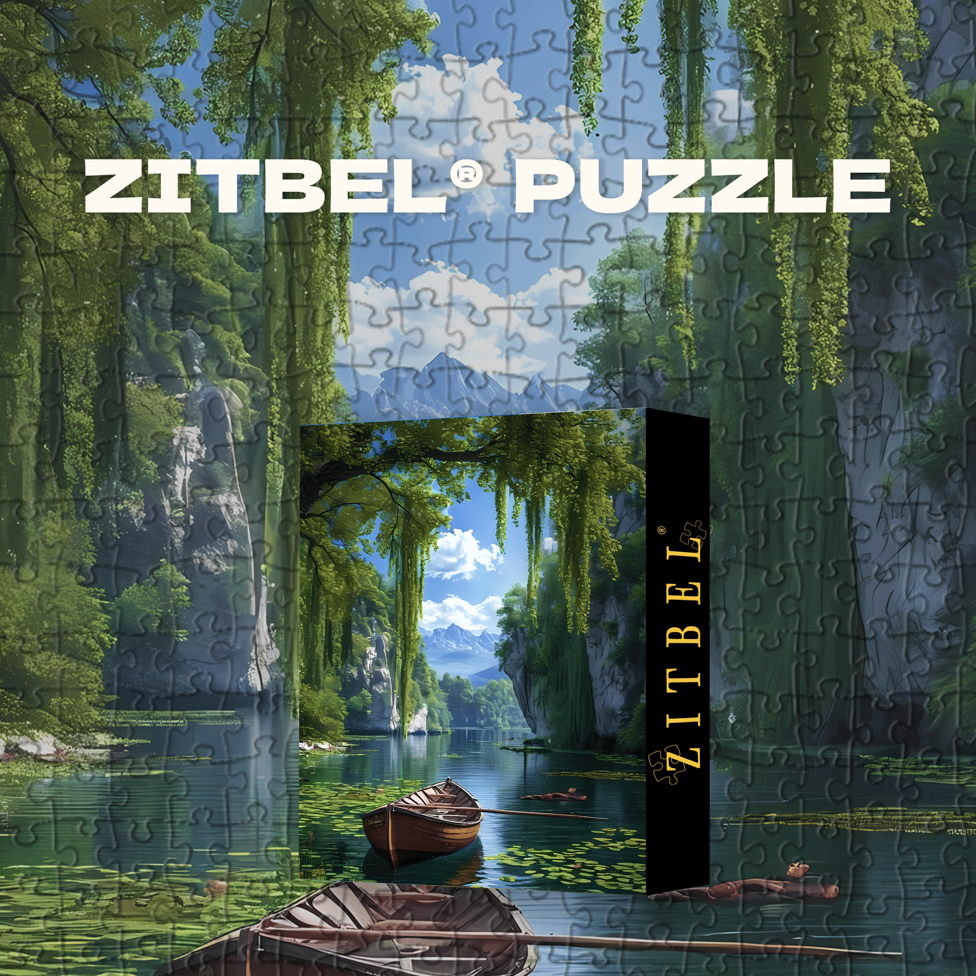Leisurely Boat on the Green Stream 500pcs/1000pcs Jigsaw Puzzle, Scratch-Resistant, Interactive Family Game & Brain-Boosting DIY Decor, Perfect for Halloween, Christmas & New Year Gifts, Family Puzzle Game