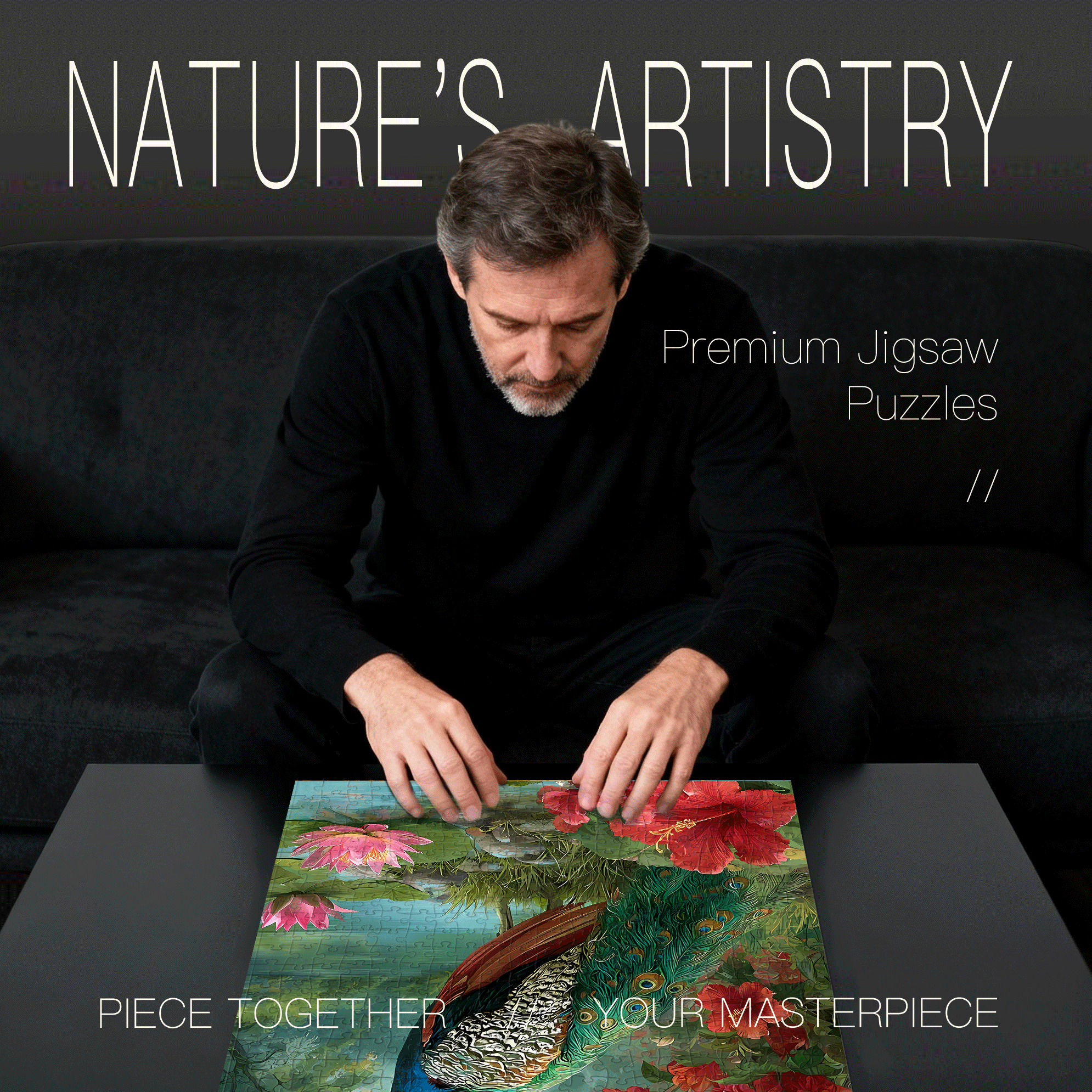 Majestic Peacock in Lotus Garden 500pcs/1000pcs Jigsaw Puzzle, Scratch-Resistant, Interactive Family Game & Brain-Boosting DIY Decor, Perfect for Halloween, Christmas & New Year Gifts, Family Puzzle Game
