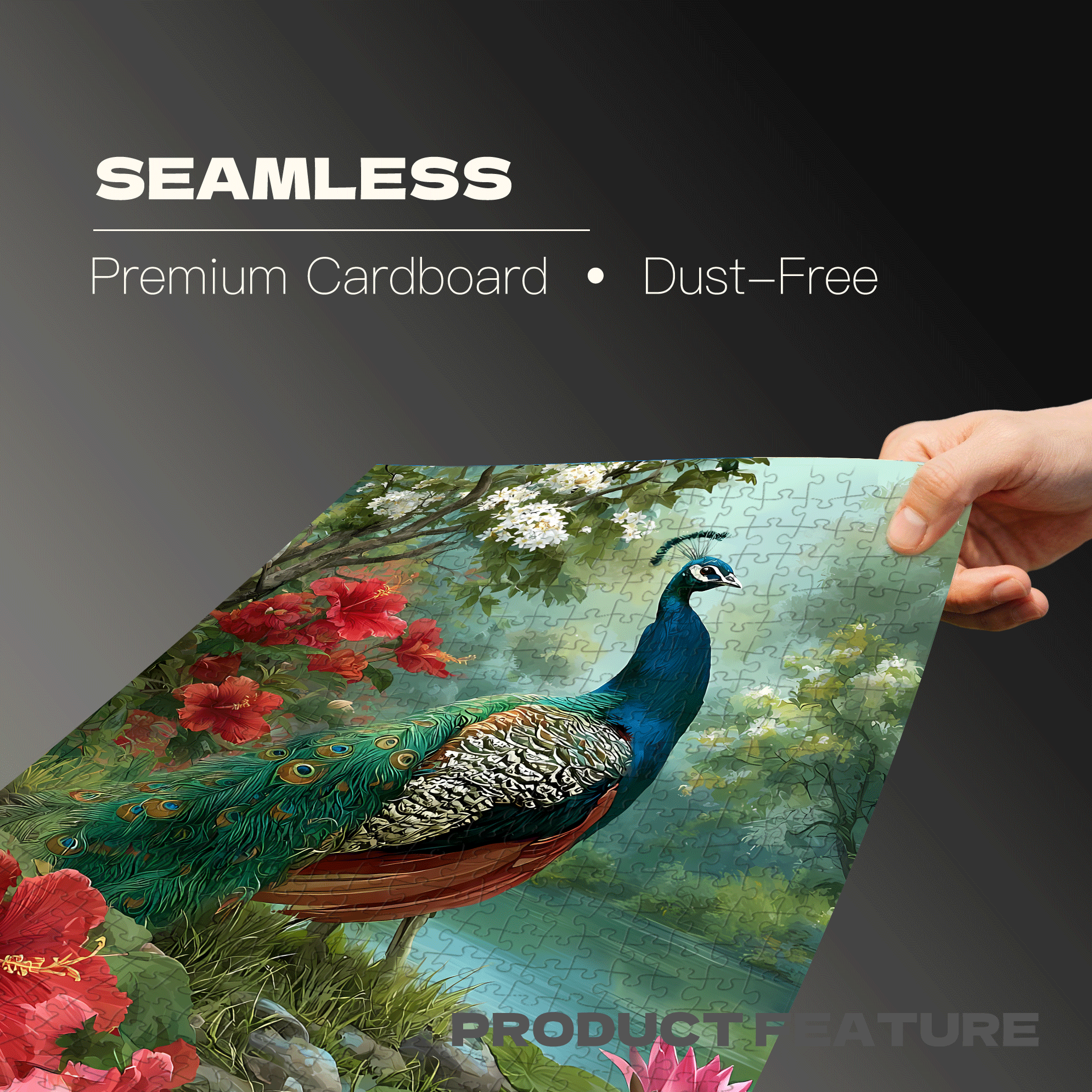 Majestic Peacock in Lotus Garden 500pcs/1000pcs Jigsaw Puzzle, Scratch-Resistant, Interactive Family Game & Brain-Boosting DIY Decor, Perfect for Halloween, Christmas & New Year Gifts, Family Puzzle Game