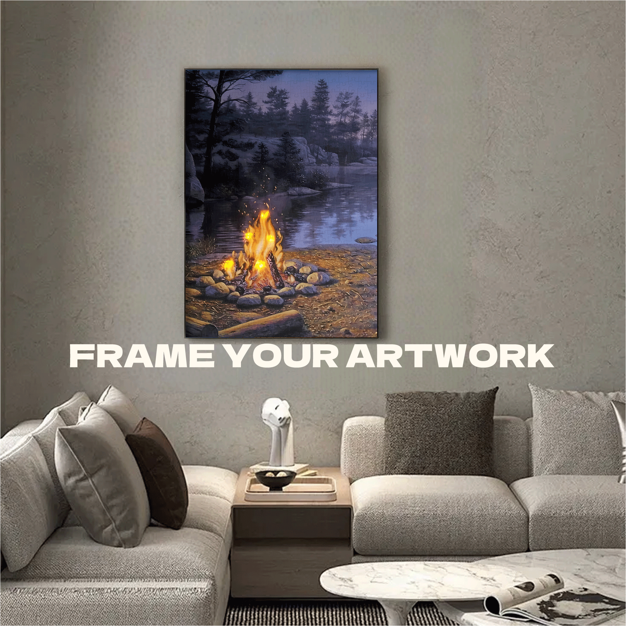 Night Fire Reflected In The Pool 500pcs/1000pcs Jigsaw Puzzle, Scratch-Resistant, Interactive Family Game & Brain-Boosting DIY Decor, Perfect for Halloween, Christmas & New Year Gifts, Family Puzzle Game