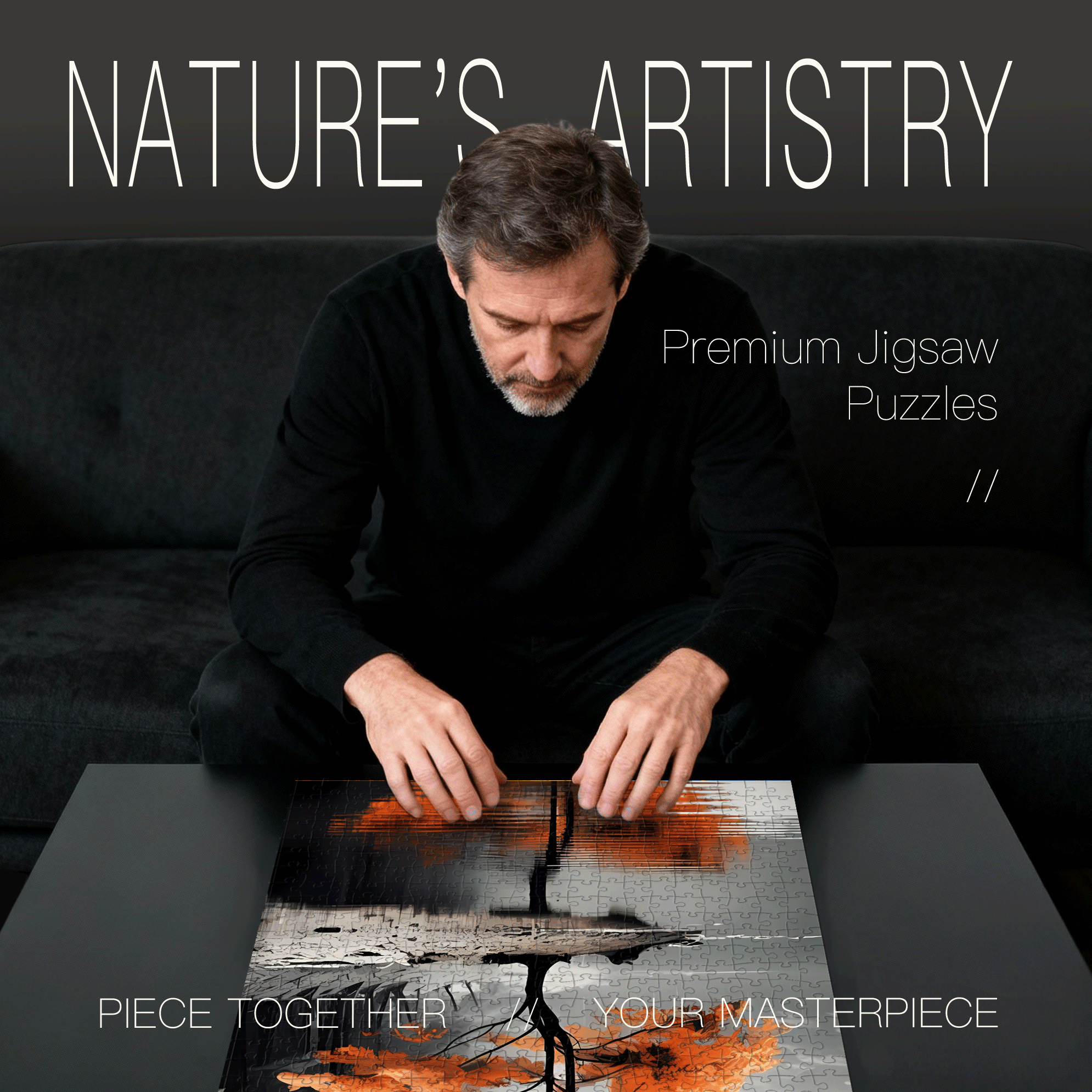 Orange And Grey Forest Autumn Elegance 500pcs/1000pcs Jigsaw Puzzle, Scratch-Resistant, Interactive Family Game & Brain-Boosting DIY Decor, Perfect for Halloween, Christmas & New Year Gifts, Family Puzzle Game