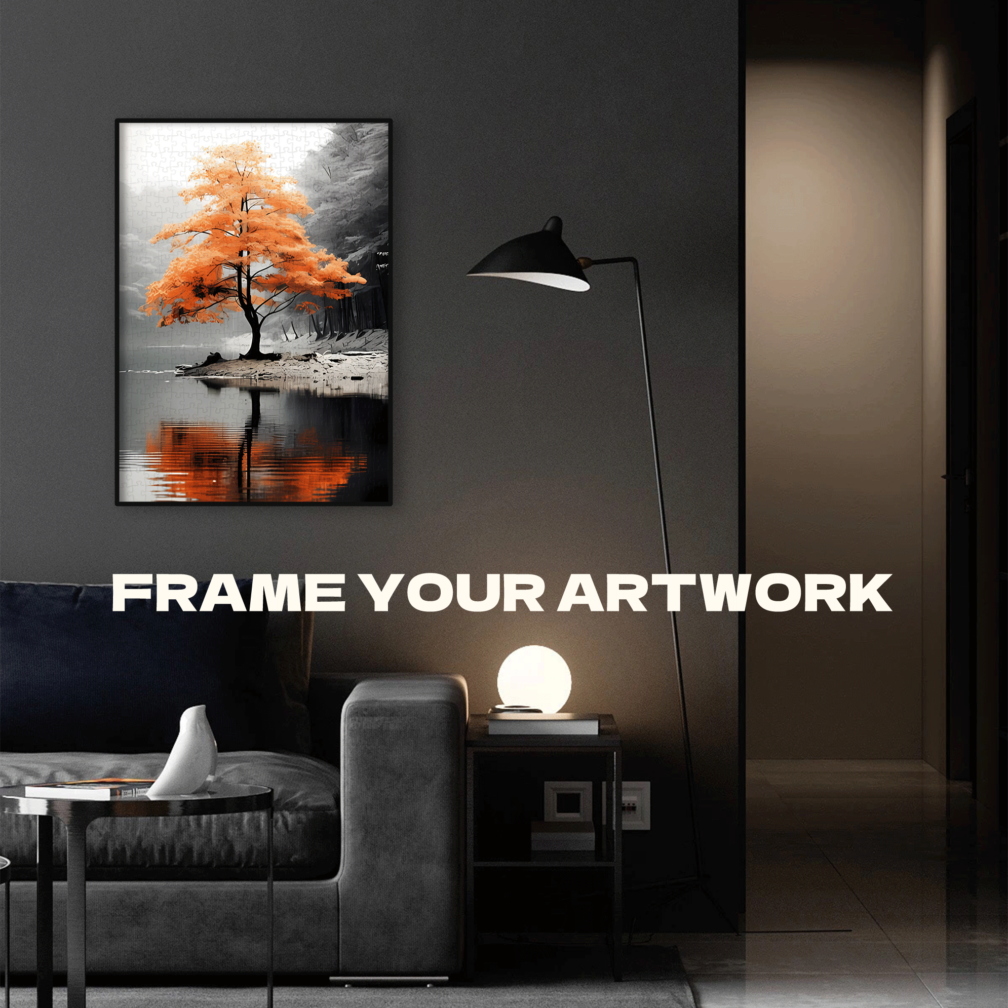 Orange And Grey Forest Autumn Elegance 500pcs/1000pcs Jigsaw Puzzle, Scratch-Resistant, Interactive Family Game & Brain-Boosting DIY Decor, Perfect for Halloween, Christmas & New Year Gifts, Family Puzzle Game