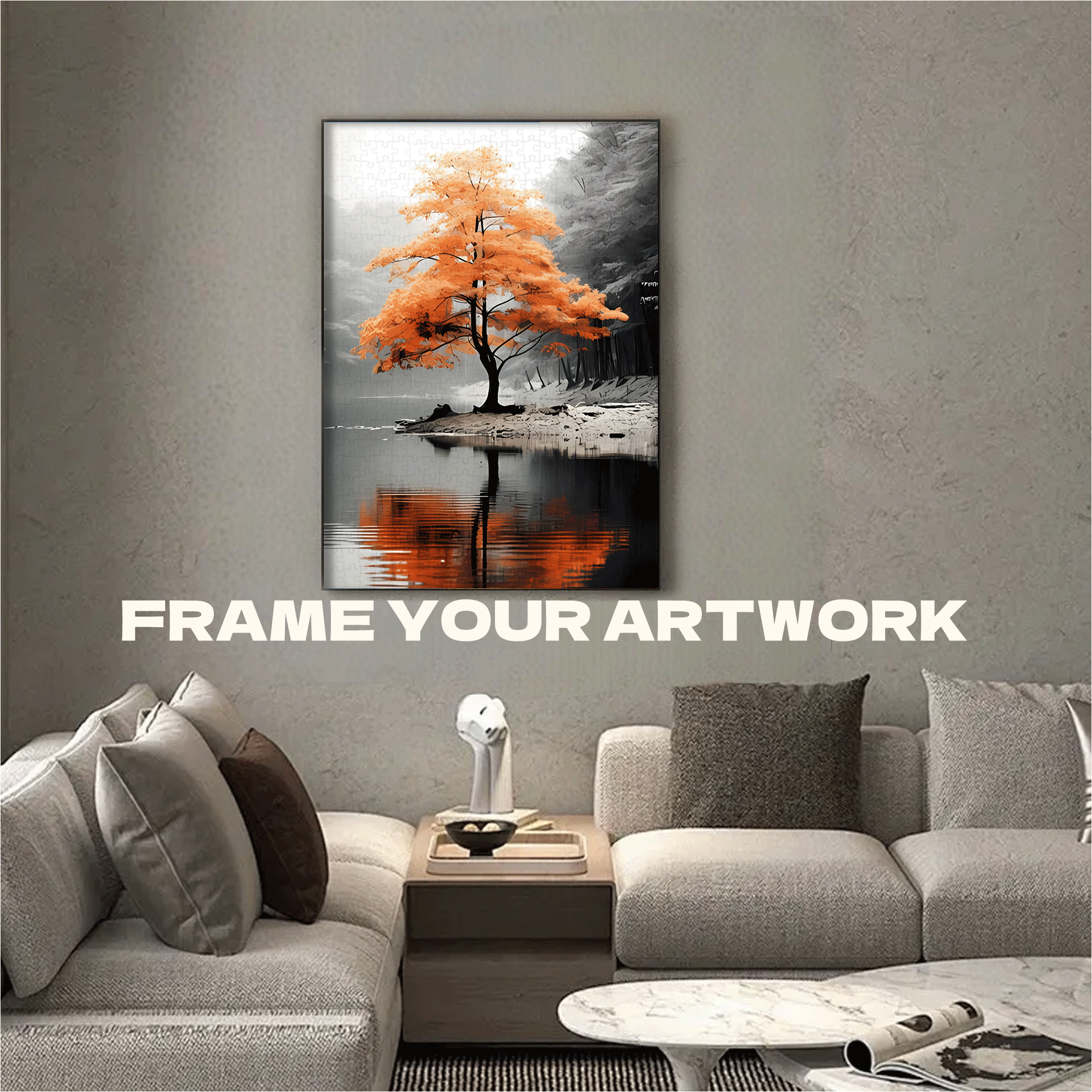 Orange And Grey Forest Autumn Elegance 500pcs/1000pcs Jigsaw Puzzle, Scratch-Resistant, Interactive Family Game & Brain-Boosting DIY Decor, Perfect for Halloween, Christmas & New Year Gifts, Family Puzzle Game