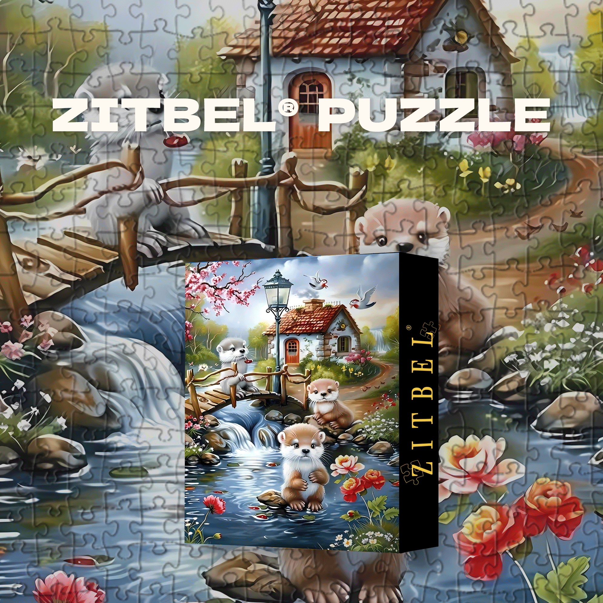 Otters by the Spring Stream 500pcs/1000pcs Jigsaw Puzzle, Scratch-Resistant, Interactive Family Game & Brain-Boosting DIY Decor, Perfect for Halloween, Christmas & New Year Gifts, Family Puzzle Game